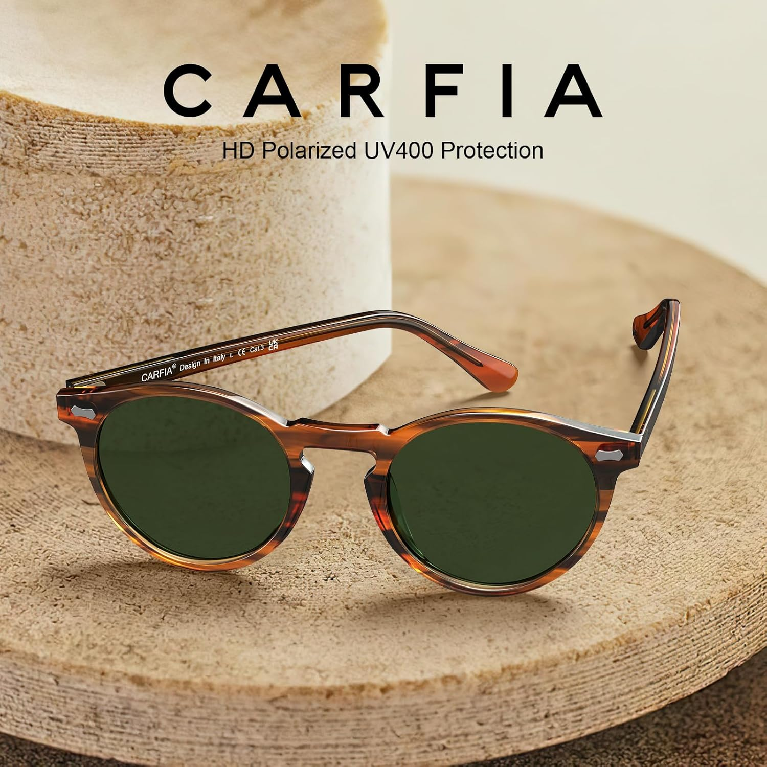 CARFIA Acetate Polarized Sunglasses for Men Trendy Retro Sun Glasses CA2307 image number 2
