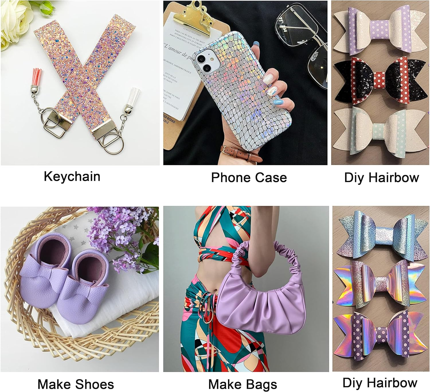 30 Pieces Random Colors Faux Leather Sheets 8X 6Inch Multiple Styles Mixed Glitter Grain Texture Embossed Pattern Printed Colored Leather for Earrings Making Hair Bow and Crafts DIY image number 3