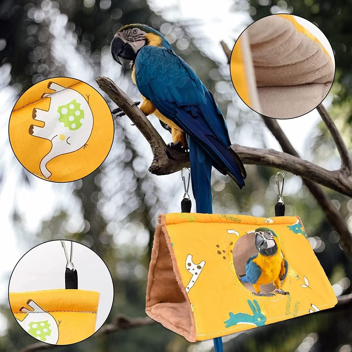 Norhogo Winter Warm Bird Nest House Parrot Hammock Hanging Cave Cage Bird Nest Winter Nest House with Changing Mat for Macaw Budgies Cockatiels Cockatoo M, Yellow image number 1