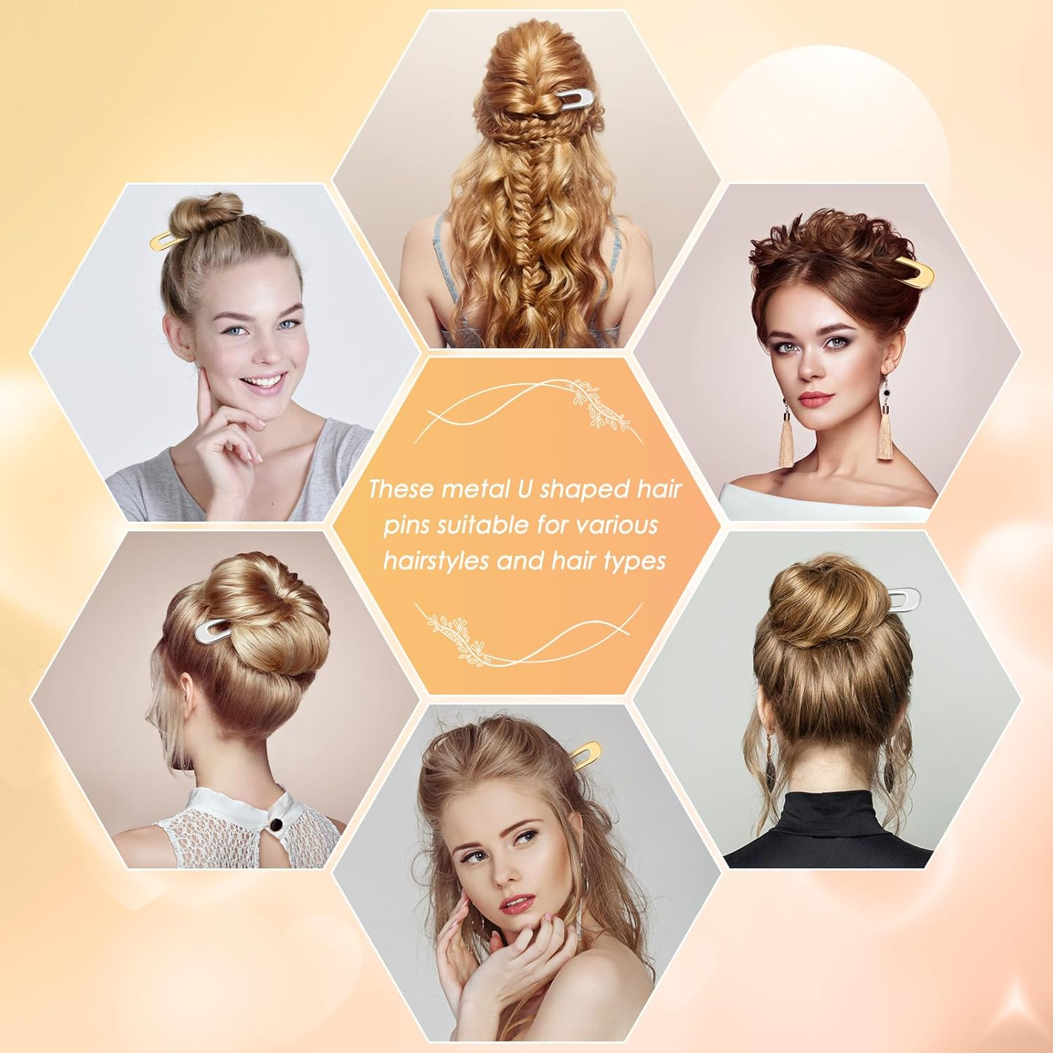 6 Pieces U Shaped Hair Pins, French Hair Pins Metal French U Pins Vintage Hair Fork Hair Pin for Buns Women Girls Hairstyle Accessories,(3 Gold + 3 Silver) image number 1