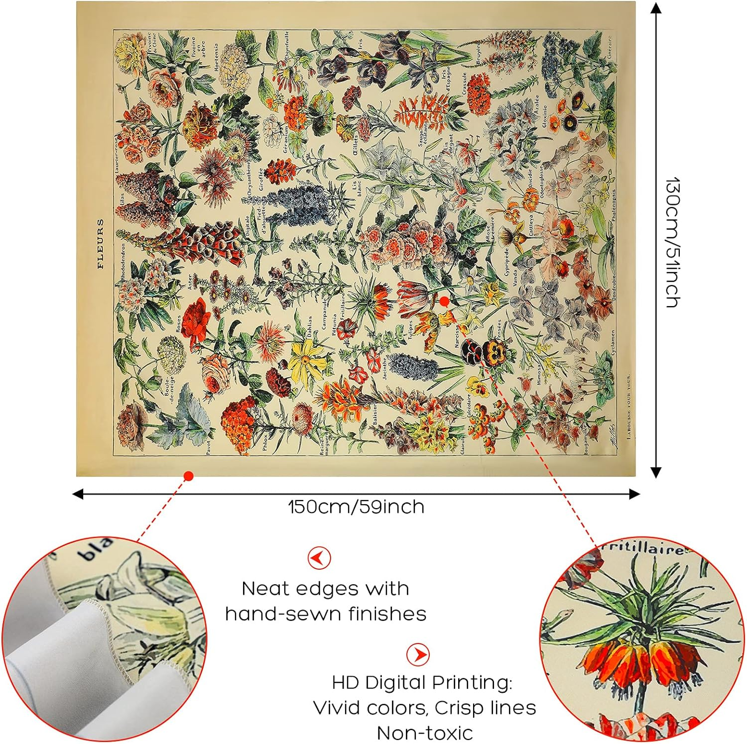 Mixweer Vintage Wildflower Vertical Tapestry for Bedroom Colorful Wall Hanging Aesthetic Wall Art for Room Decor, 51.2 X 59.1 Inch (Flower Pattern) image number 5