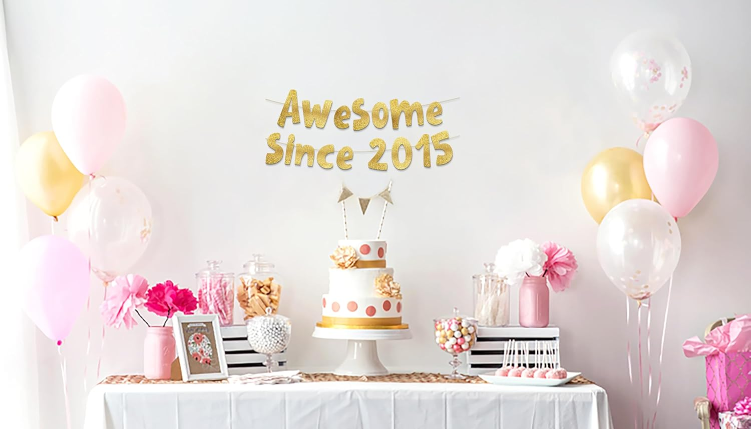 Awesome since 2015 Gold Glitter Banner - 10Th Birthday and Anniversary Party Decorations image number 3
