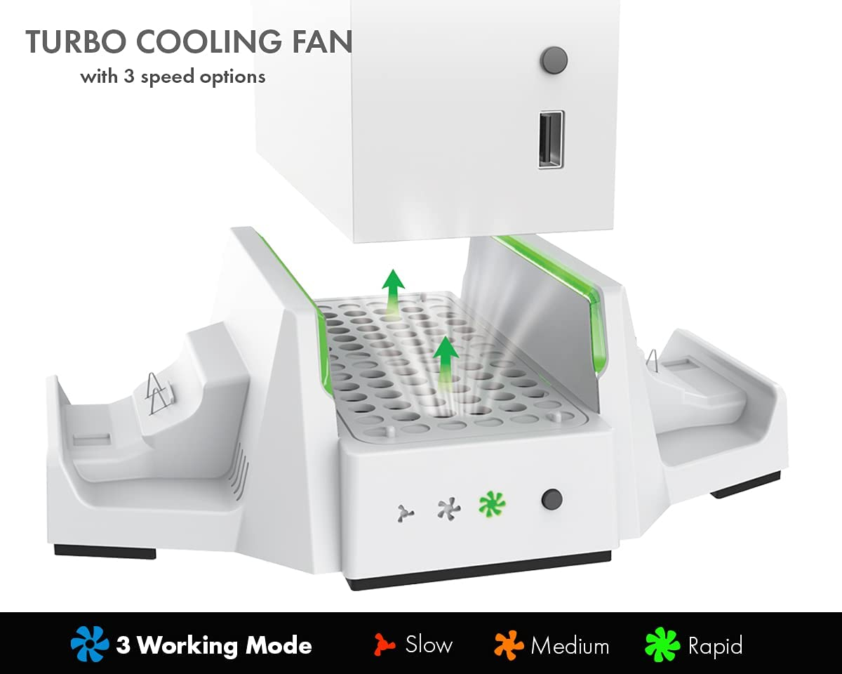 Elecgear Vertical Cooling and Charging Stand for Xbox Series S, 2X Rechargeable Battery and Dual Charger Dock for Xbox Controller, Cooling Fan with LED Lights and USB Port for Gaming Accessories image number 5