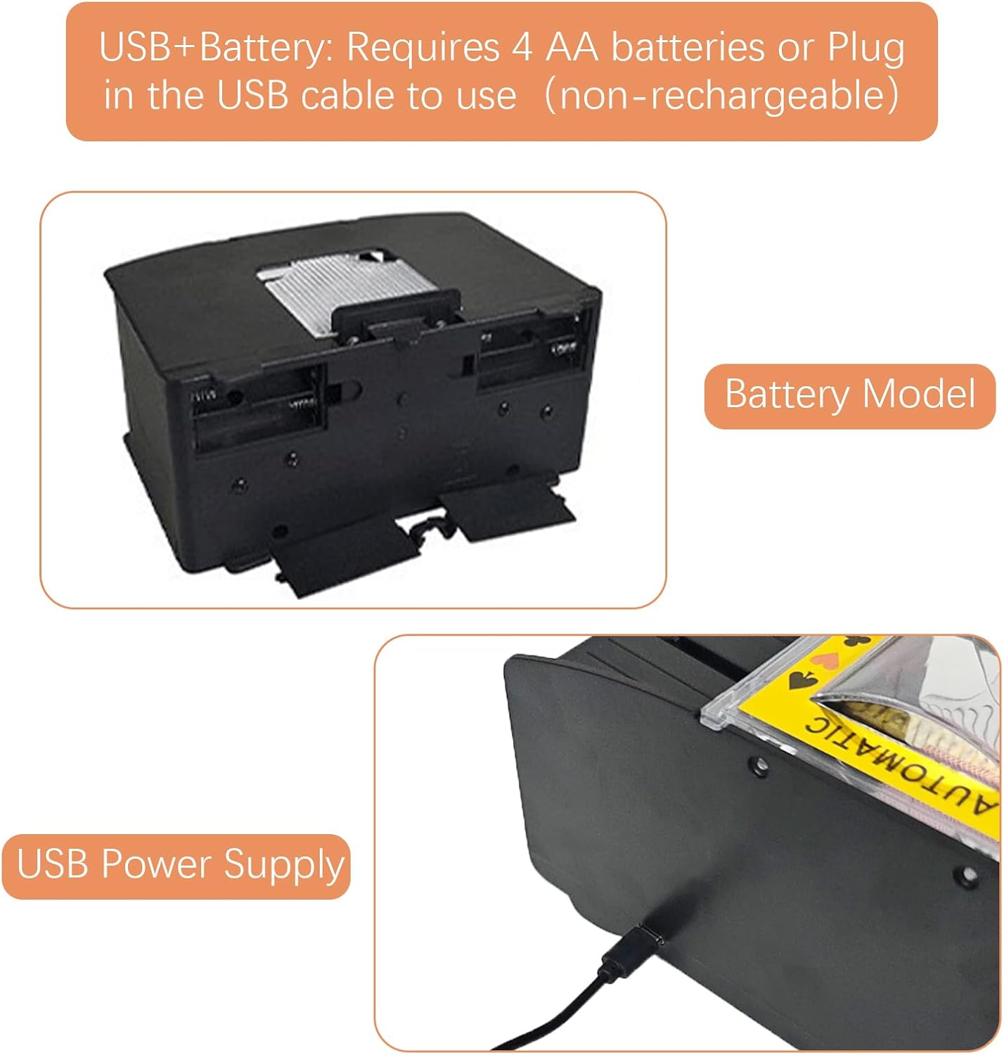 Playing Card Shuffler, Usb/Battery Operated Automatic Card Shuffling Machine for Poker, UNO & Card Games, Portable Electric Casino Card Shuffler for Texas Hold'Em, Home Games & Parties