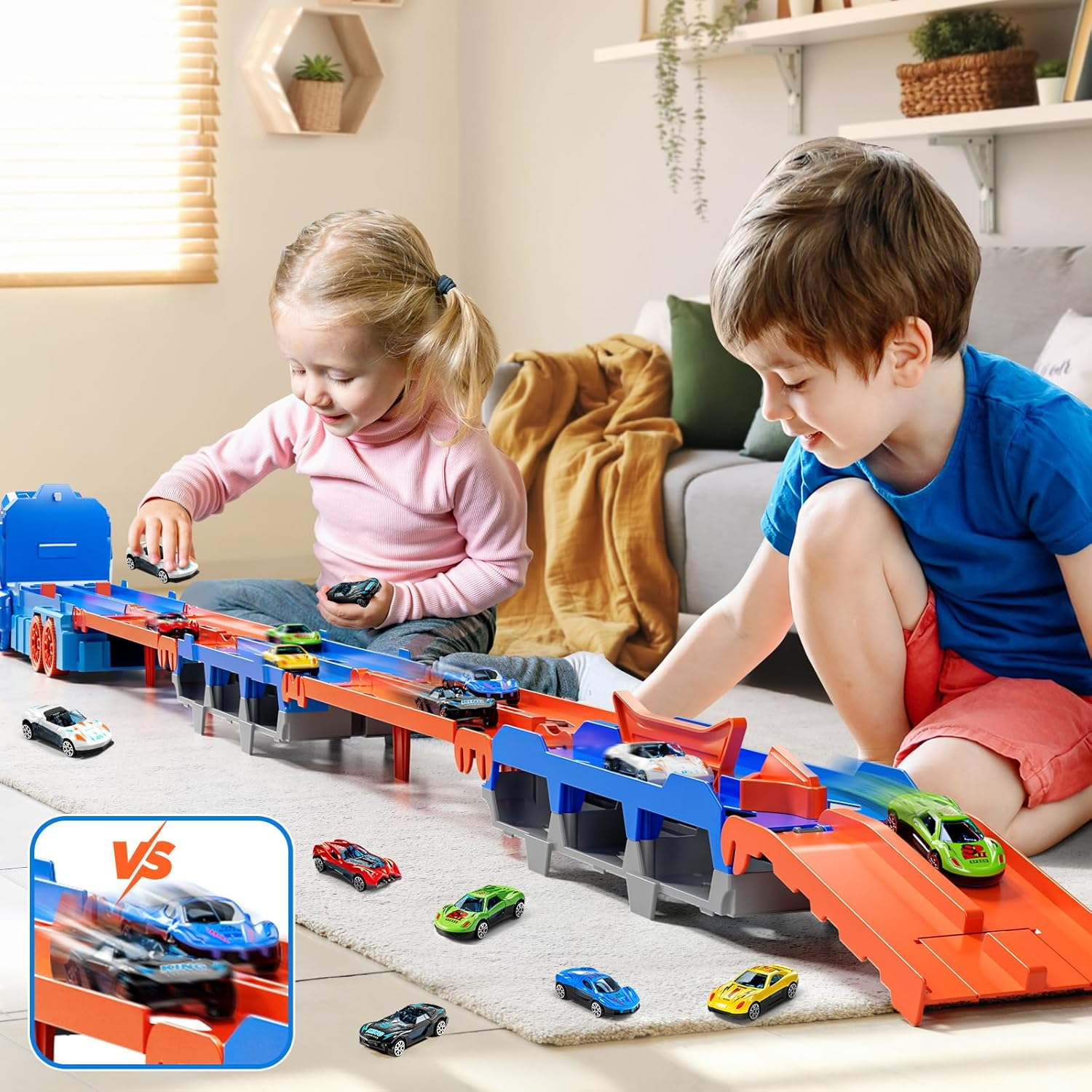 Dinosuar Truck Toy for Kids 3 4 5 6 Years Old - Dinosaur Cars Set, Toy Vehicle, Carrier Truck for Toddlers 3-4 Years, Race Track Set, Birthday Gifts Toys for Boys 3 4 5 6 7 8 Years Old image number 6