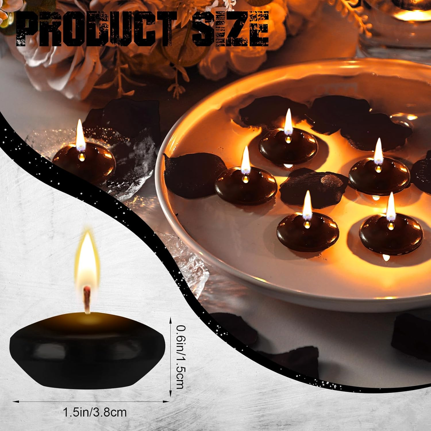 Nuanchu 30 Pcs Black Floating Candles Centerpieces Bulk 1.5 Inch Small Unscented Votive Floating Candles Decoration for Valentine'S Day Party Wedding Anniversary Holiday Party Gifts Home Pool Decor - Orange image number 3