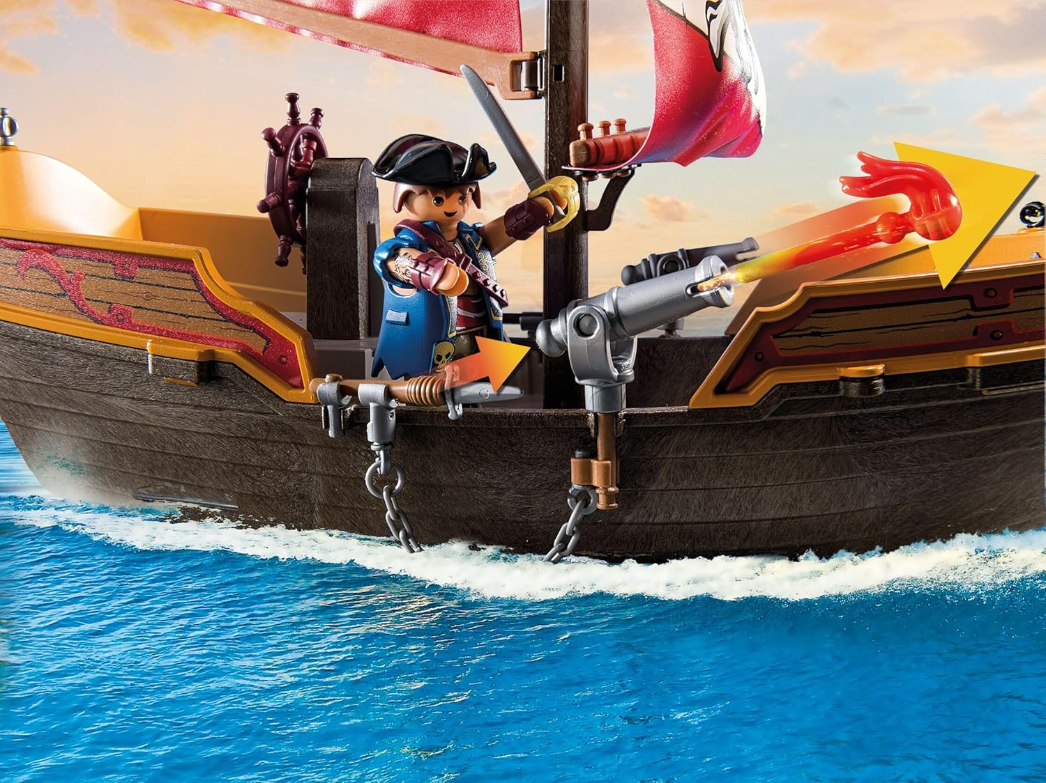 Playmobil Pirate Ship Playset &ndash; Floating Pirate Boat with Cannons, Figures & Accessories, Imaginative Role Play Toy for Kids Age 4+ image number 6