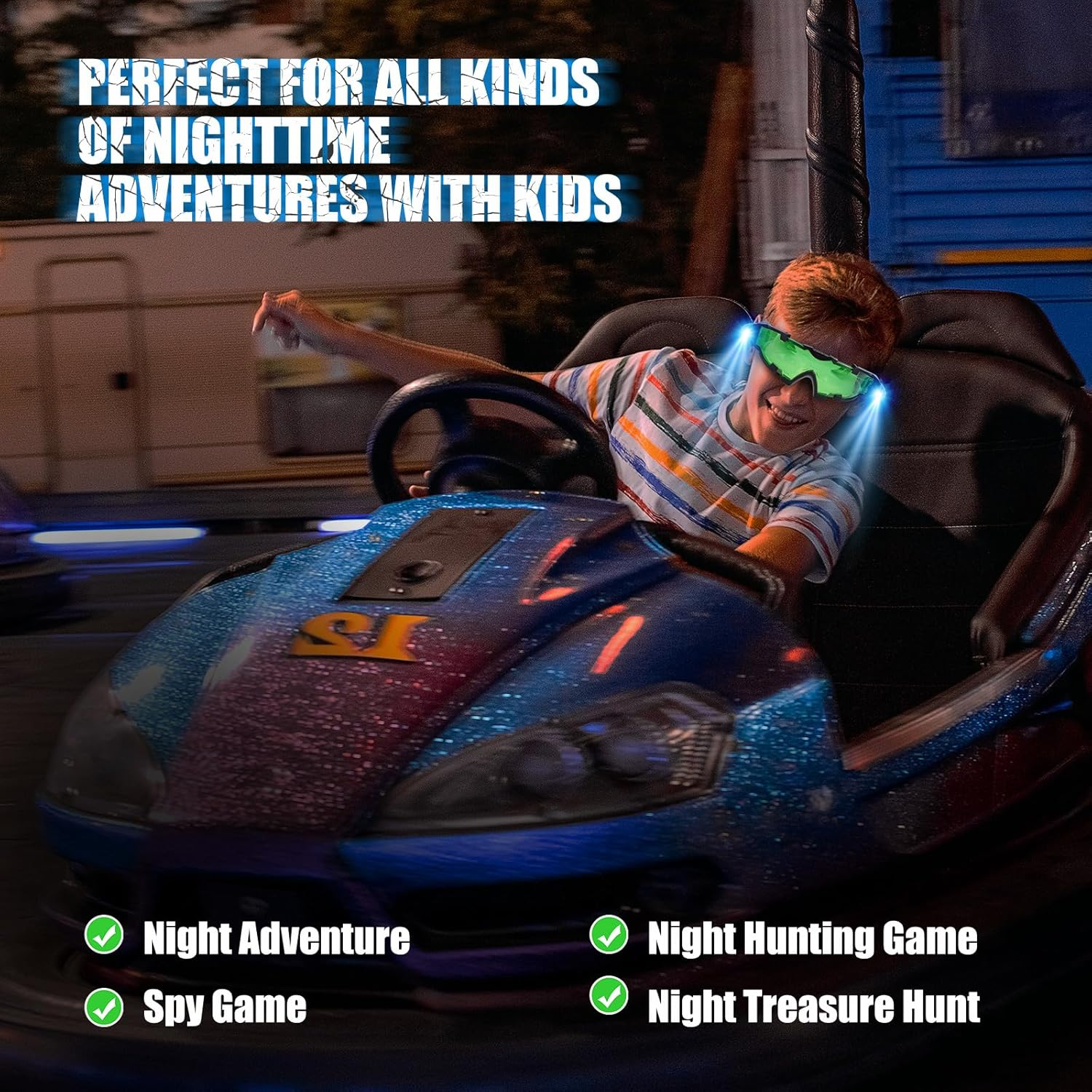 ALLOMN Spy Night Vision Goggles with Flip-Out, Adjustable Kids LED Night Green Lens Glasses for Hunting Racing Bicycling, Skying to Protect Eyes image number 2