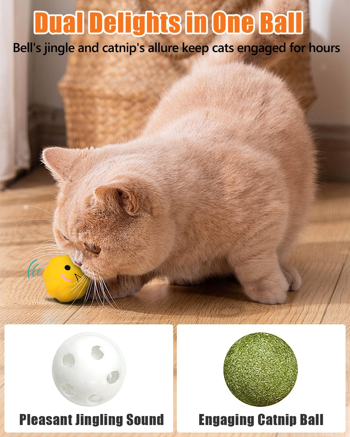 Krauzpet Cat Ball Toys with Bell and Catnip, 2&rdquo; Bouncing Latex Rubber Pet Chew Toy Kitty Fetch Play Balls for Bored Indoor Adult Cats Kitten Puppy Small Dogs image number 5
