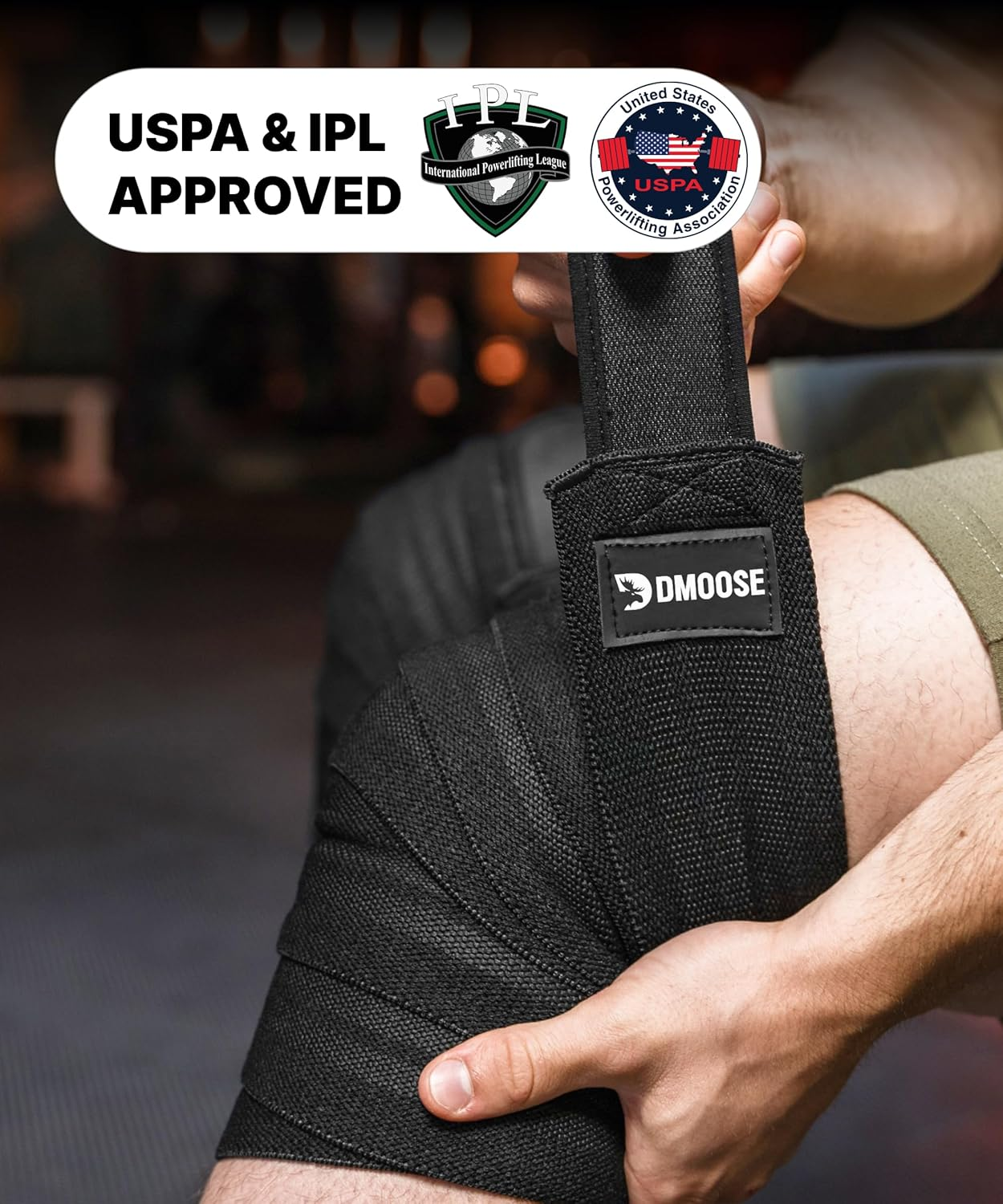 Dmoose Fitness Knee Wraps for Weightlifting, Powerlifting, Deadlifting, Bodybuilding, and Gym Workouts, 78 Inches Length (Pair), Reinforced Fastening Knee Wraps for Men and Women image number 6