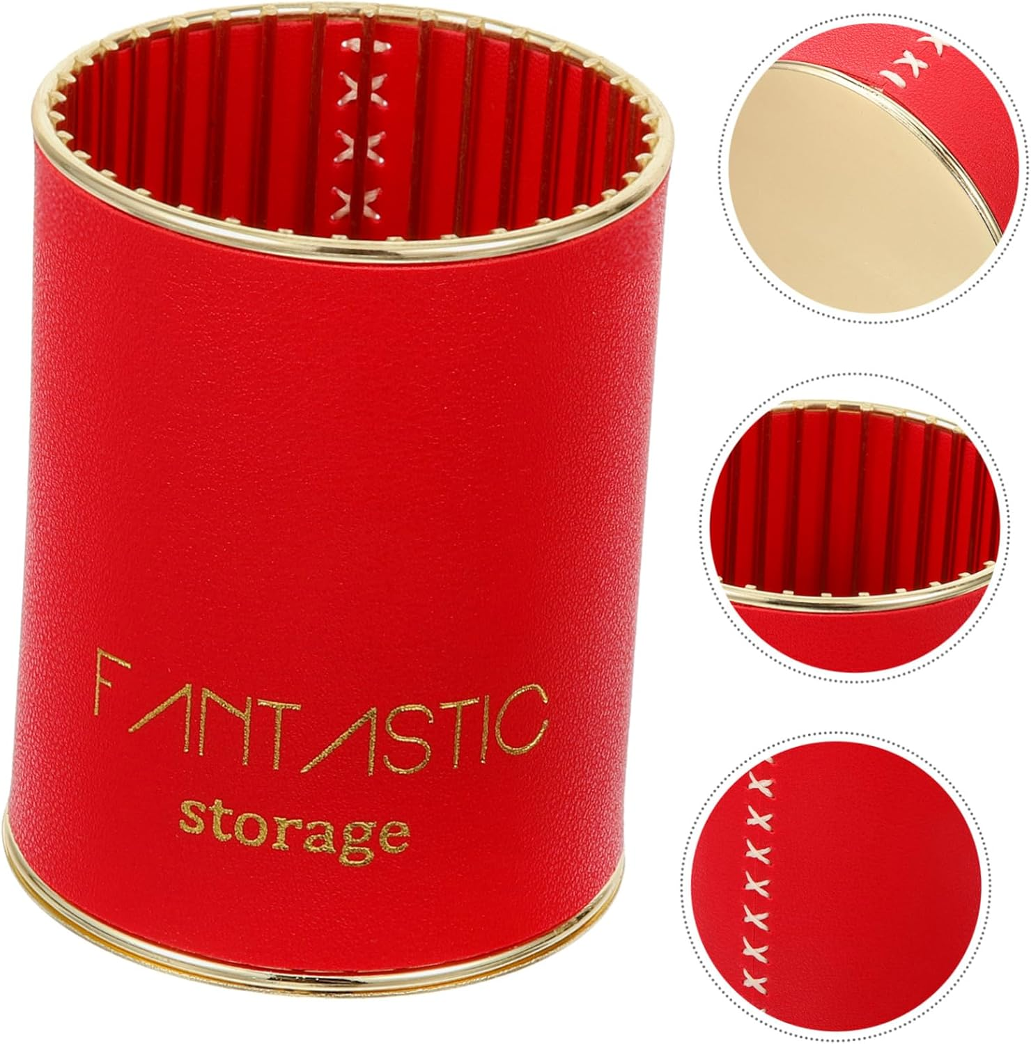 SECFOU Stylish Makeup Brush Storage Tube Desk Organizer Storage Box Leather Pen Holder image number 4