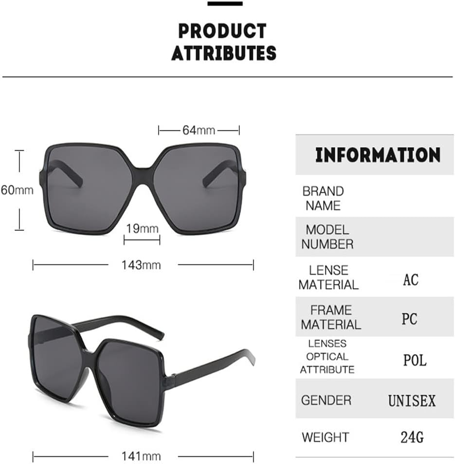 Square Oversized Sunglasses Women Big Frame Sun Glasses Female Mirror Gradient Hip Hop Shades - C1 Black-Gray image number 5
