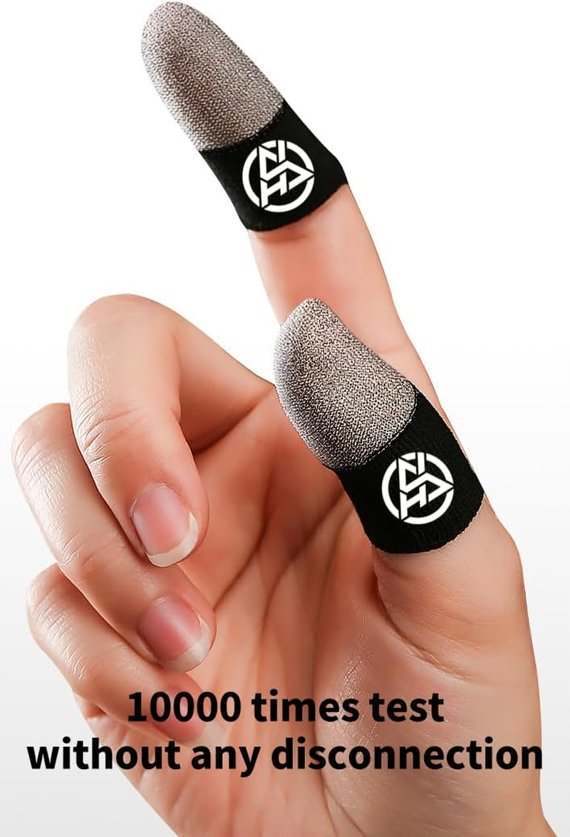 JOWILIN Gaming Finger Sleeves, 4 Pcs Silver Fibers Gaming Gloves with Metal Box Case, Luminous Anti-Sweat and Ultra-High Sensitivity Thumb Gloes for COD, PUBG,  Etc Mobile Game