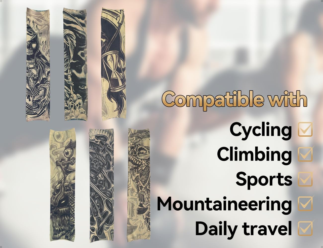 Emezddo Set of 6 Tattoo Sleeves Set, Fake Sun Cream Tattoo Arm Stockings, Used for Men Women Carnival Party Festive Costumes Stage Performances