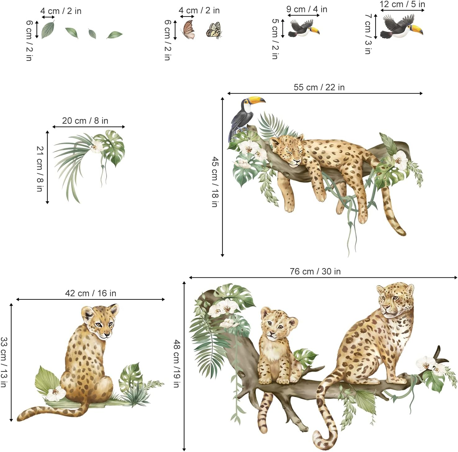 Decalmile Leopard Safari Wall Decals Jungle Animals Cheetah Wall Stickers Baby Nursery Boys Girls Bedroom Playroom Home Decor (DM0937A) image number 3