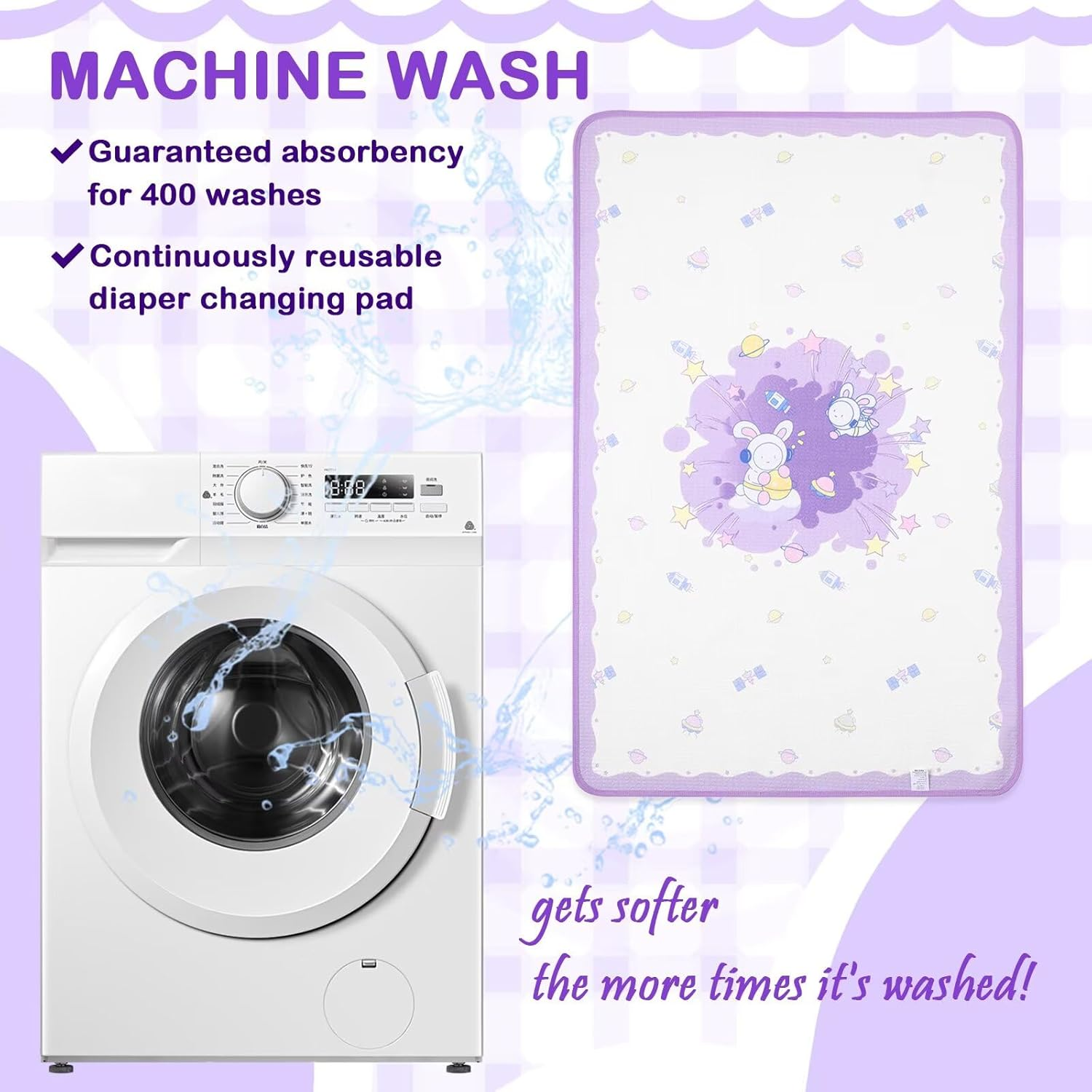 Landofgenie Oversized Waterproof Changing Mat 80 X 120 Cm Washable Reusable Changing Mat - Bunny image number 4