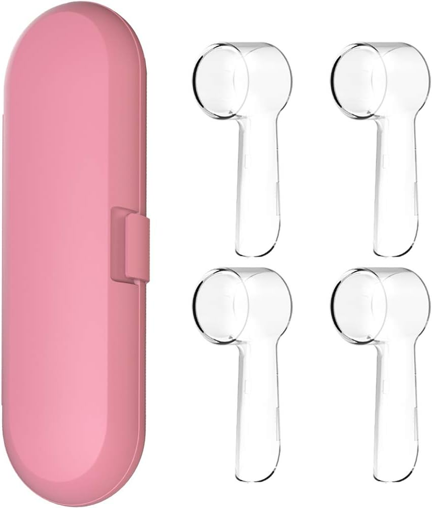 Electric Toothbrush Travel Case for Oral-B Toothbrushes - 4 Pcs Toothbrush Head Covers Compatible with Oral B Electric Toothbrush Heads (Pink)