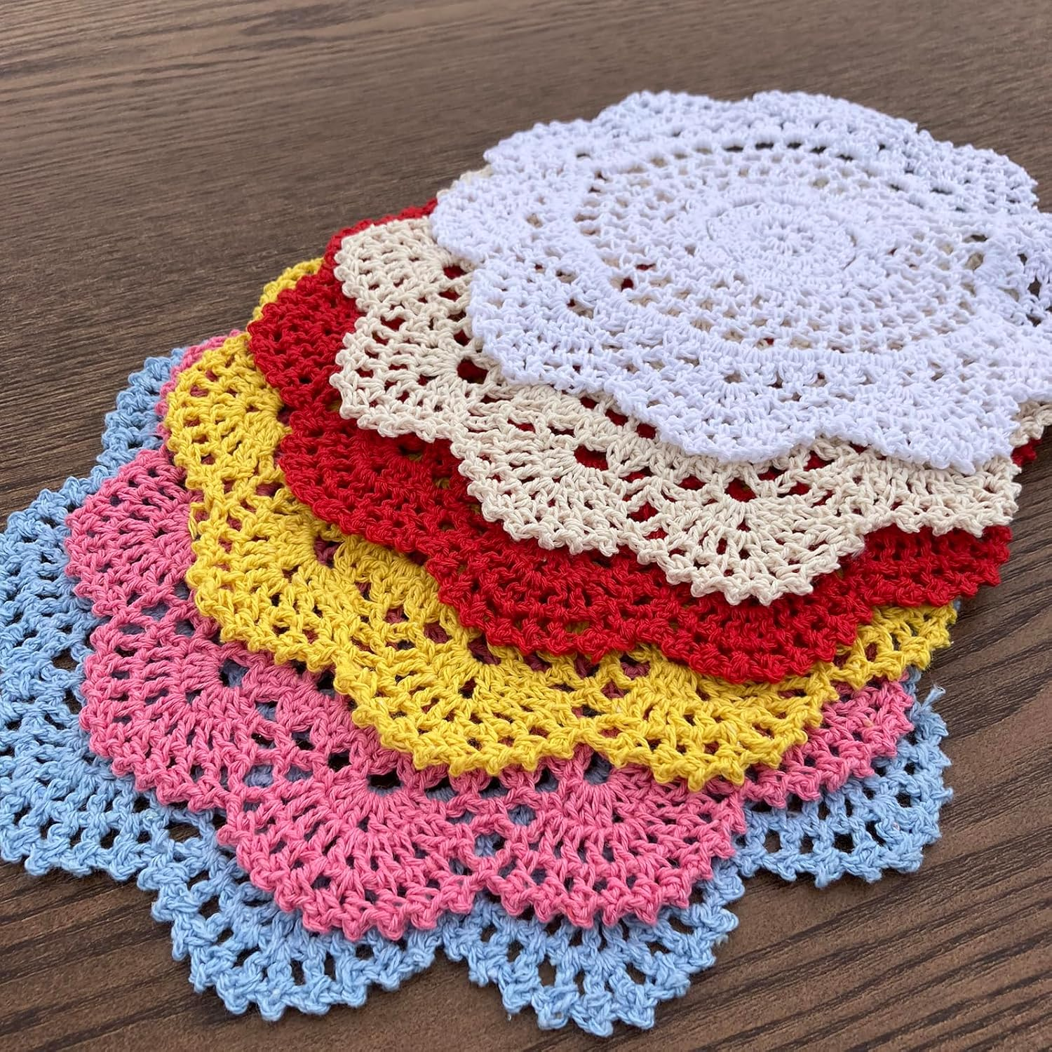 Hsvanyr round 8 Inch 10Pcs White Hand Crochet round Doilies Lot French Country Table Cup Mat,Heat-Resistant Washable Kitchen Table Mats Easy to Clean image number 3