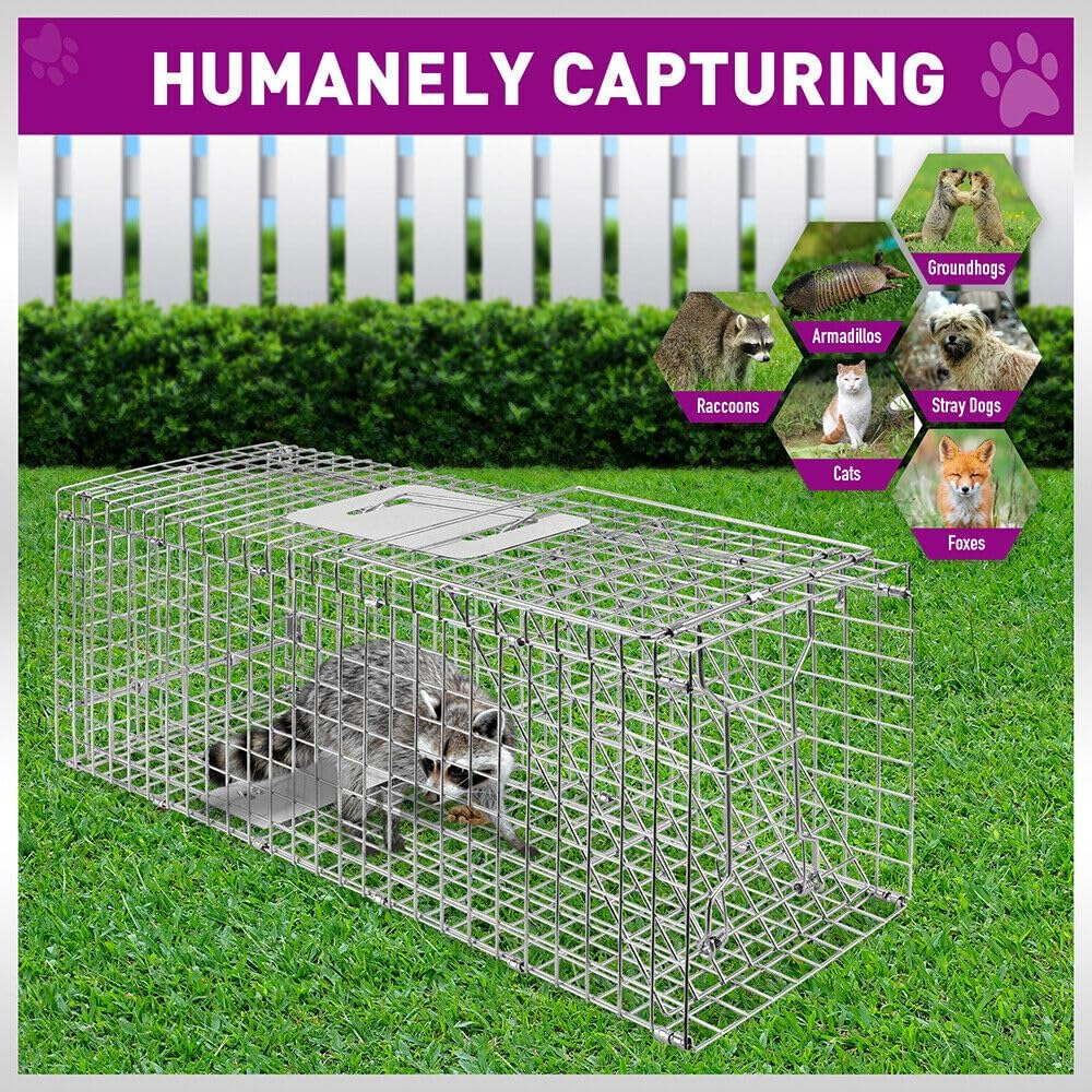 VAKA Large Animal Trap Cage, 65X24X26Cm Foldable Heavy Duty Humane Rat Trap for Indoor and Outdoor, Large Metal Mouse Trap for Possum Fox Rat Cat Rabbit, Easy to Catch and Release image number 5