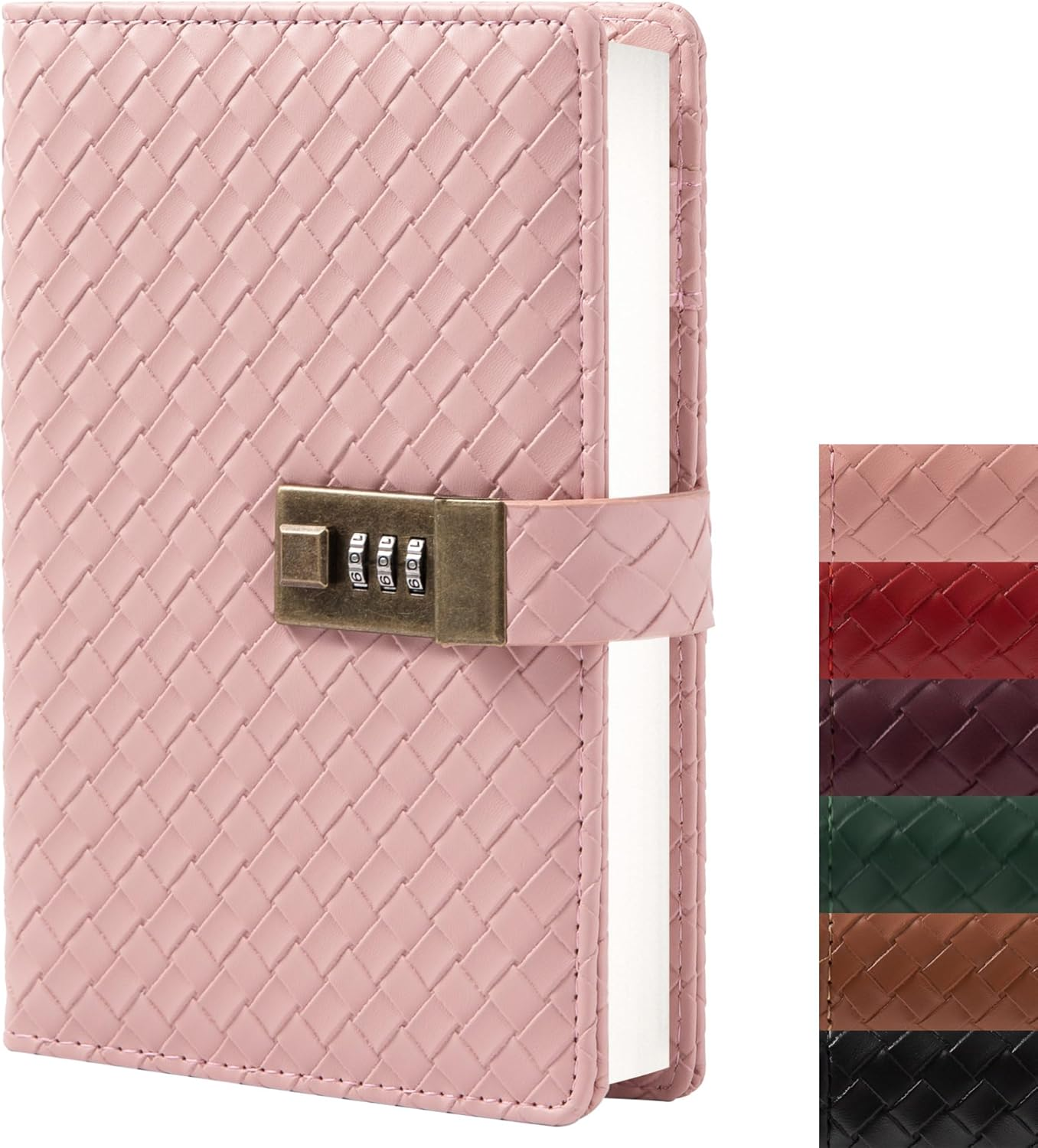 TIEFOSSI B6 Leather Journal Notebook with Combination Lock, Travel Refillable Ruled Lined Writing Paper, Secret Password Gift Diary for Women Girls Boys (Pink)