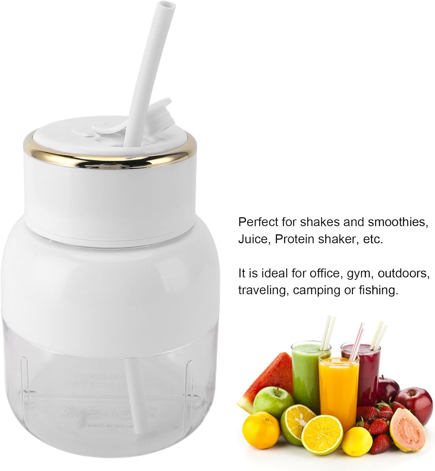 Portable Mixer, 800 Ml USB Rechargeable Mixer in Personal Size with Straw, Small Fruit Juice Cup, Mini Mixer for on the Go for Sports Travel (White) image number 2