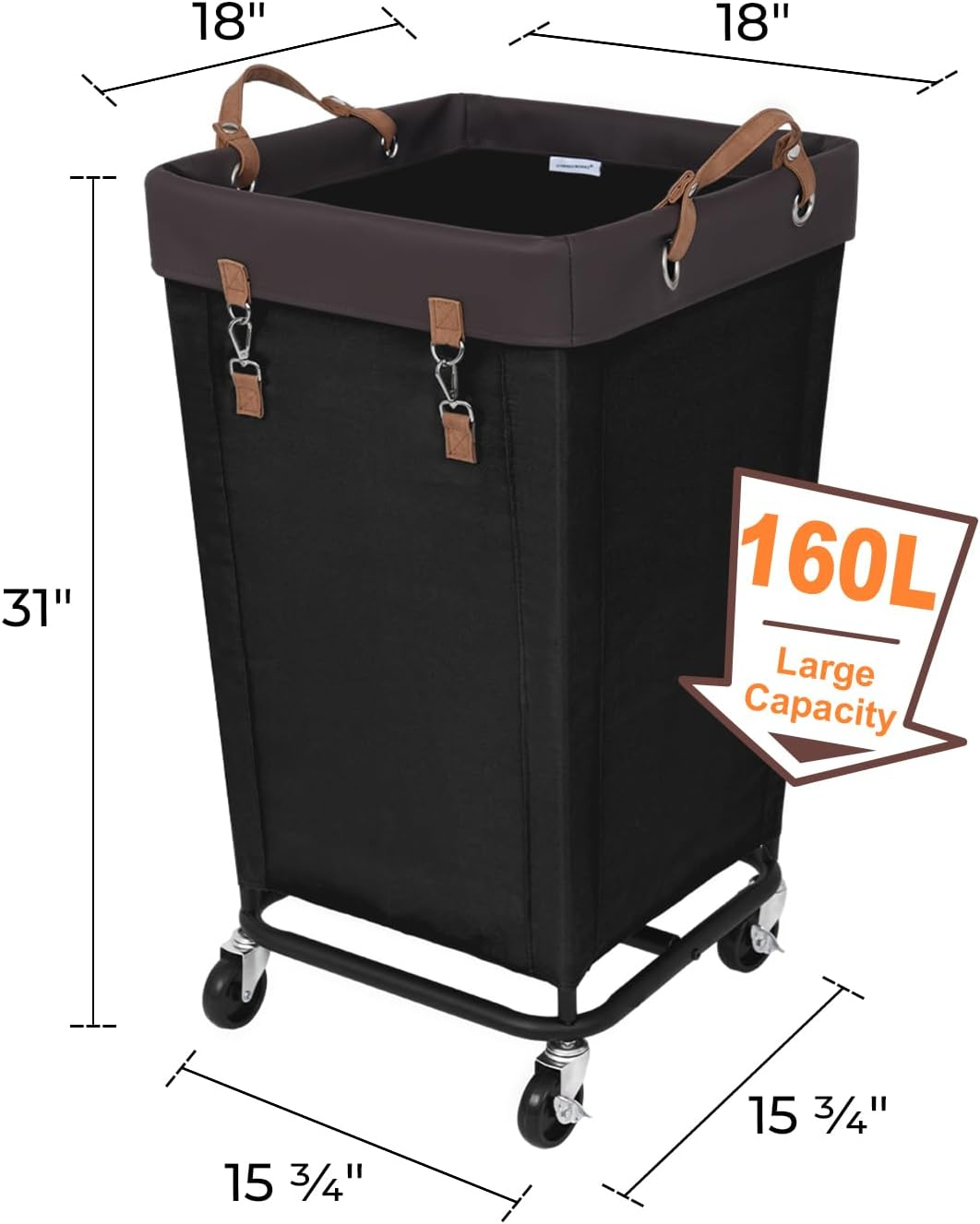 Storageworks 160L Laundry Basket with Wheels, Large Rolling Hampers for Clothing Organizer, Dirty Clothes Basket for Hotel, Home, Closet, Dorm, Black image number 6