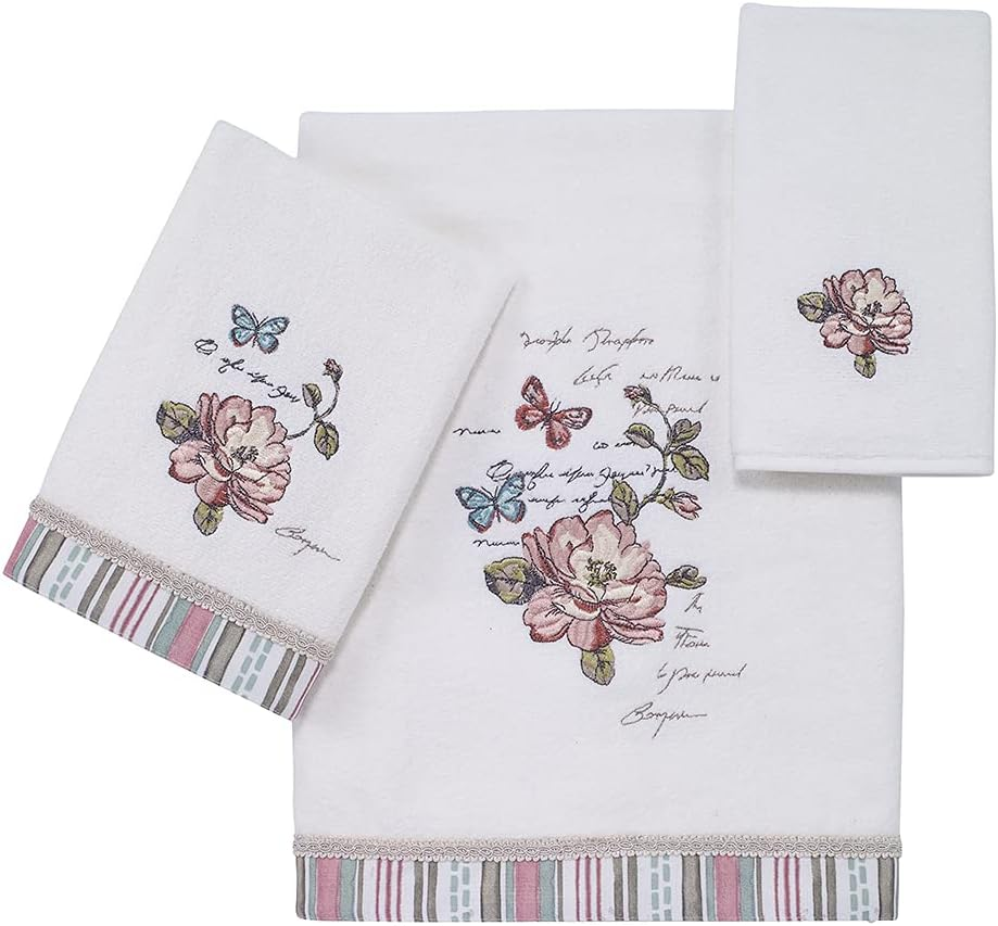 Avanti Linens Butterfly Garden Collection, Embroidered Bath Towel, White image number 3