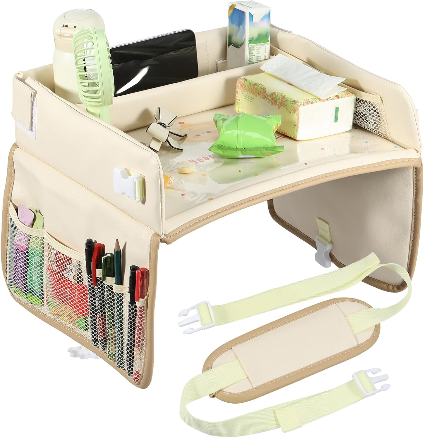 Kids Travel Tray Car Organizer, Waterproof Car Seat Table Tray for Kids, Toddler Car Seat Activity Table Tray,Portable Multifunction Car Lap Tray Backseat Tray for Airplane Drawing Watching TV