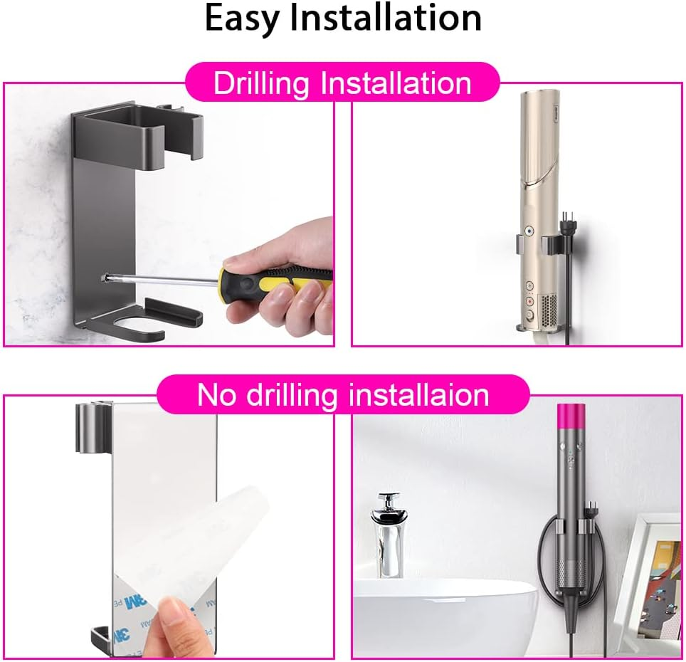 JLNJLE Wall Mount Holder Compatible with Dyson Airwrap/Shark Flexstyle, Curling Wand Organizer Heat Resistant, Hair Styling Tool Storage No Drilling for Flat Irons, Hair Straighteners within 1.8Inch image number 1