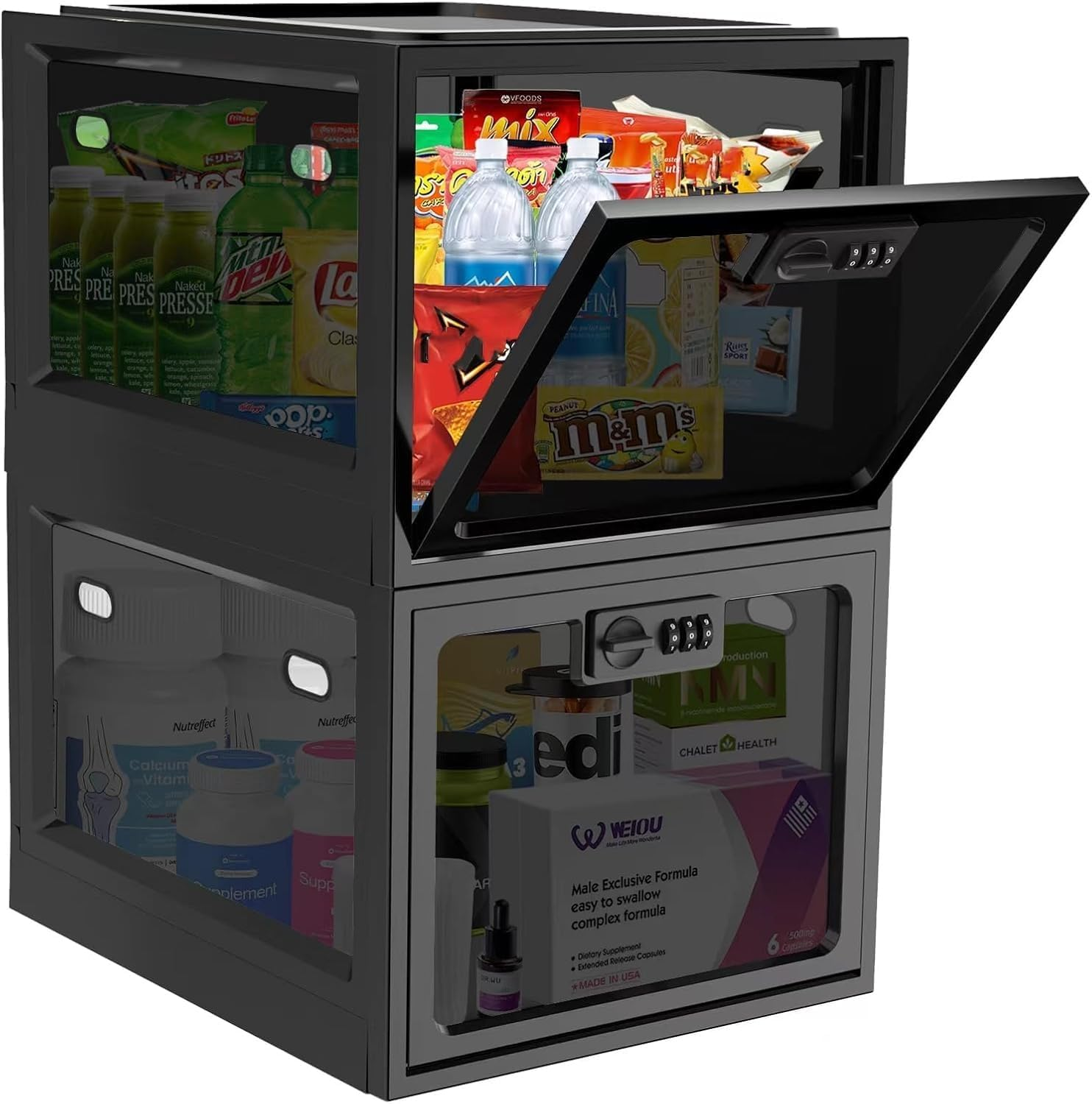 Large Lock Box, Medicine Lockable Storage Box Container for Medication Storage, Refrigerator Food Safe Locking Box Tablet Phone Locked Box for Kitchen Home School and Office Safety (White, 1PC)