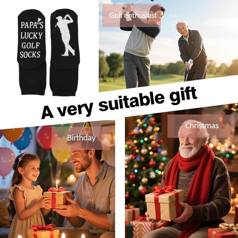 Papa Christmas Birthday Gifts for Daddy Grandfather Golf Lover Presents Socks for Father Grandpa Sports Person Crew Sock for Men Holiday Present for Dad Pop Pop Golfing Socks for Grandad image number 2