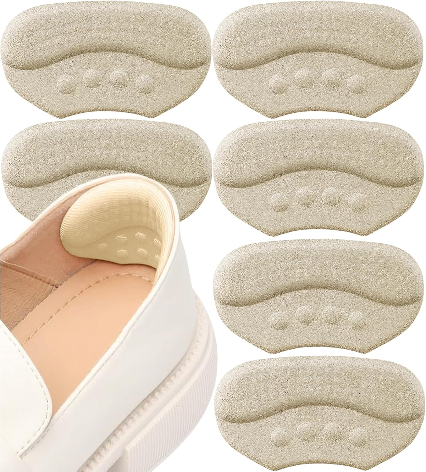 YBVABE Heel Grips Liner Cushions Inserts for Loose Shoes - 6 Pieces Gel Heel Pads Snugs for Shoe Too Big Shoes, Improved Fit and Comfort Filler for Men & Women, Stop Heel Slip and Blister (Beige)