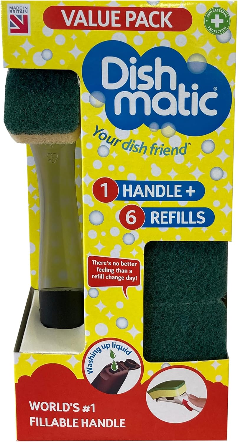 Dishmatic Bonus Pack 1 Fillable Handle and 6 Green Sponge Refills image number 1