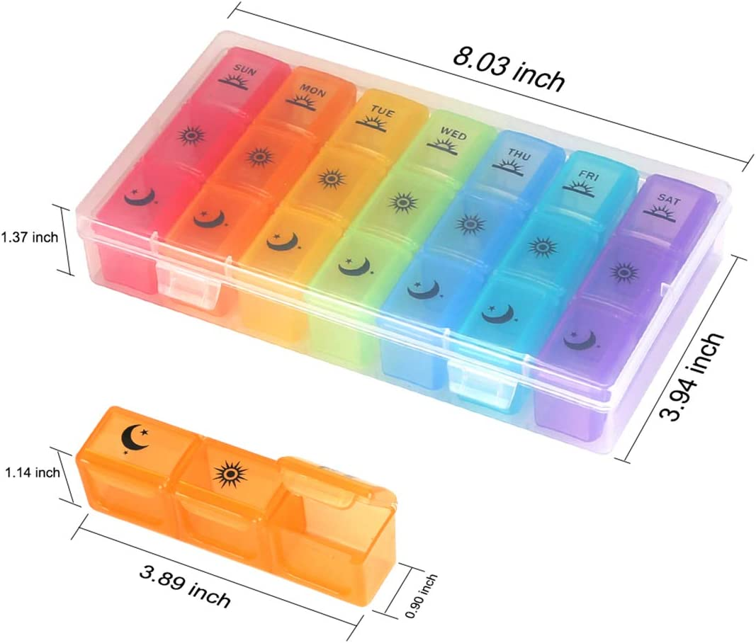 Weekly Pill Organizer,3-Times-A-Day 7 Day Pill Box Large Compartments Moisture-Proof Pill Case Medication Reminder Portable Travel Container for Vitamins Fish Oil Compartments Supplements image number 5