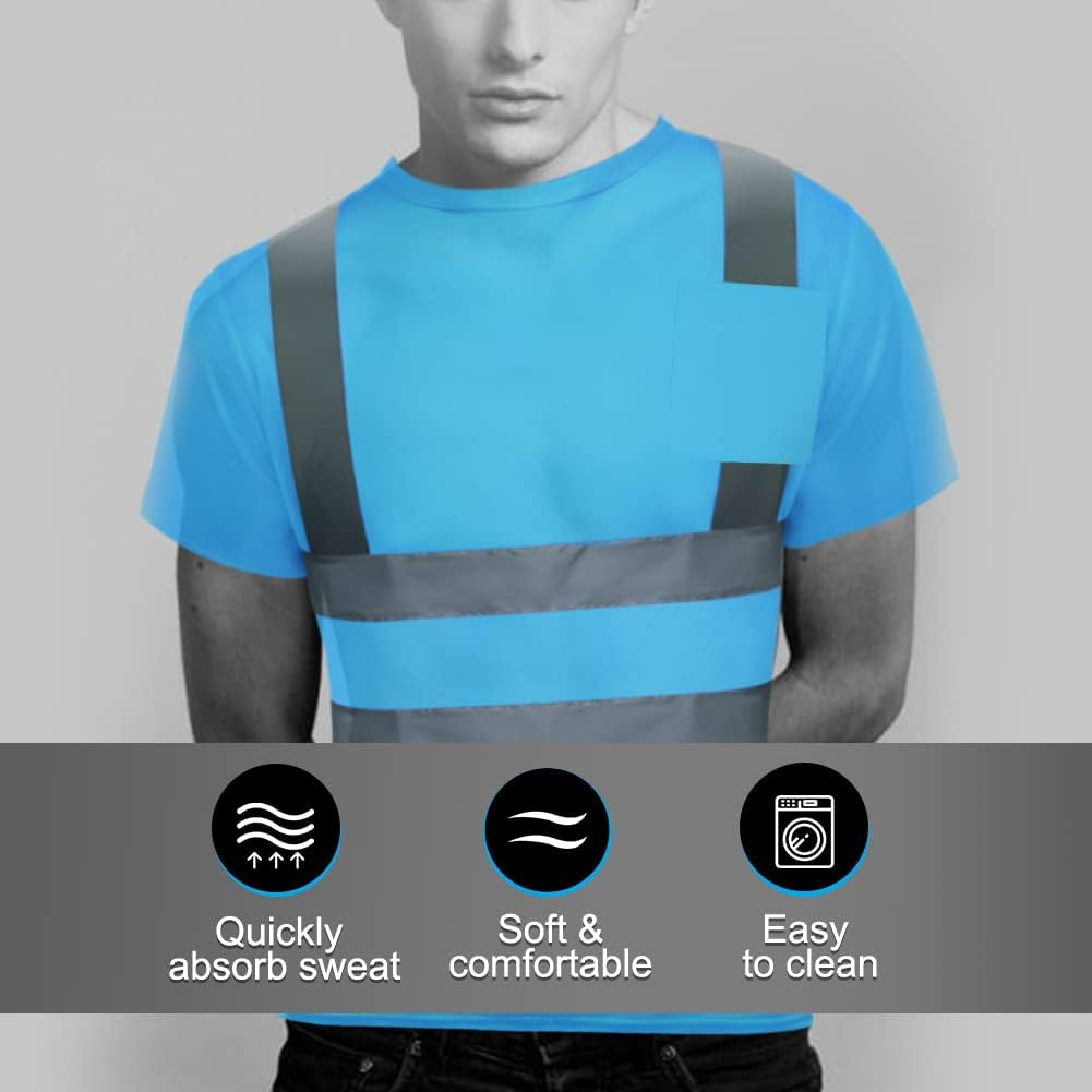HYCOPROT Hi Vis T-Shirt Viz High Visibility Reflective Safety Vest Waistcoats Breathable Light Short Sleeve Workwear Visibility Shirts image number 5