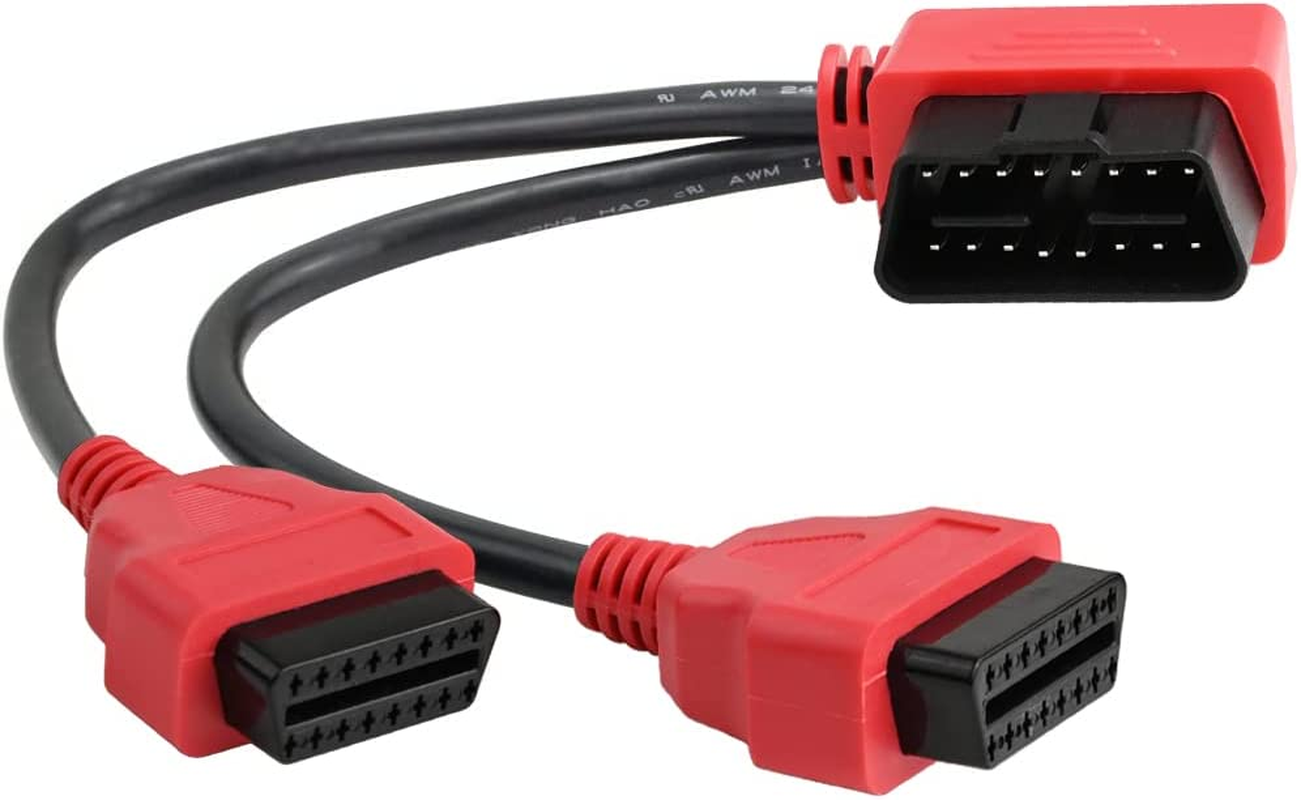 Ikkegol 30Cm/12 Right Angle OBD2 OBD II Y Splitter Cable 1X Male and 2X Female J1962 Port Cord Adapter-Red image number 5