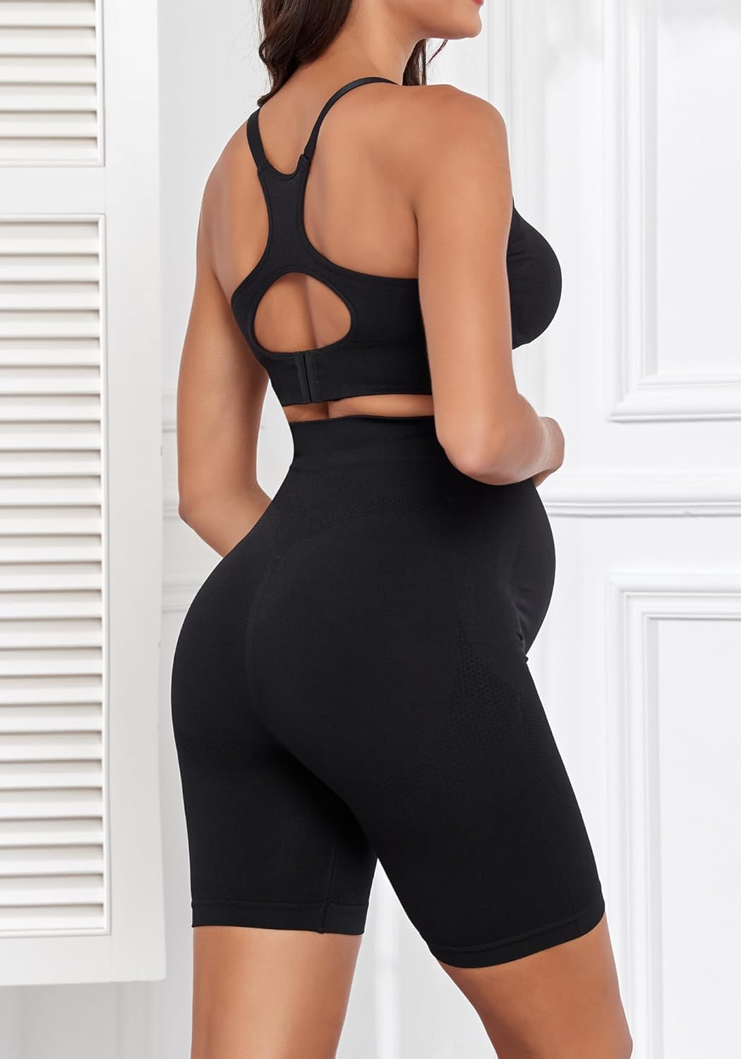 Lataly Womens Nursing Maternity 2 Piece Workout Set for Breastfeeding-Bra&Yoga Shorts for Pregnancy Activewear Outfit image number 6