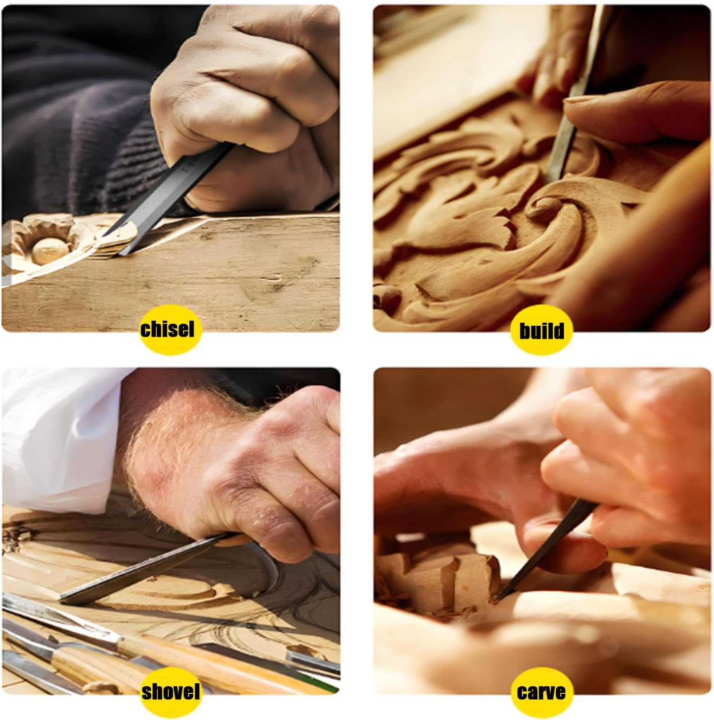 Shengsenfu 4 Pcs Wood Chisel Set, Carbon Steel, Bevel Edge, Ideal for Wood Carving, Engraving & Construction image number 3