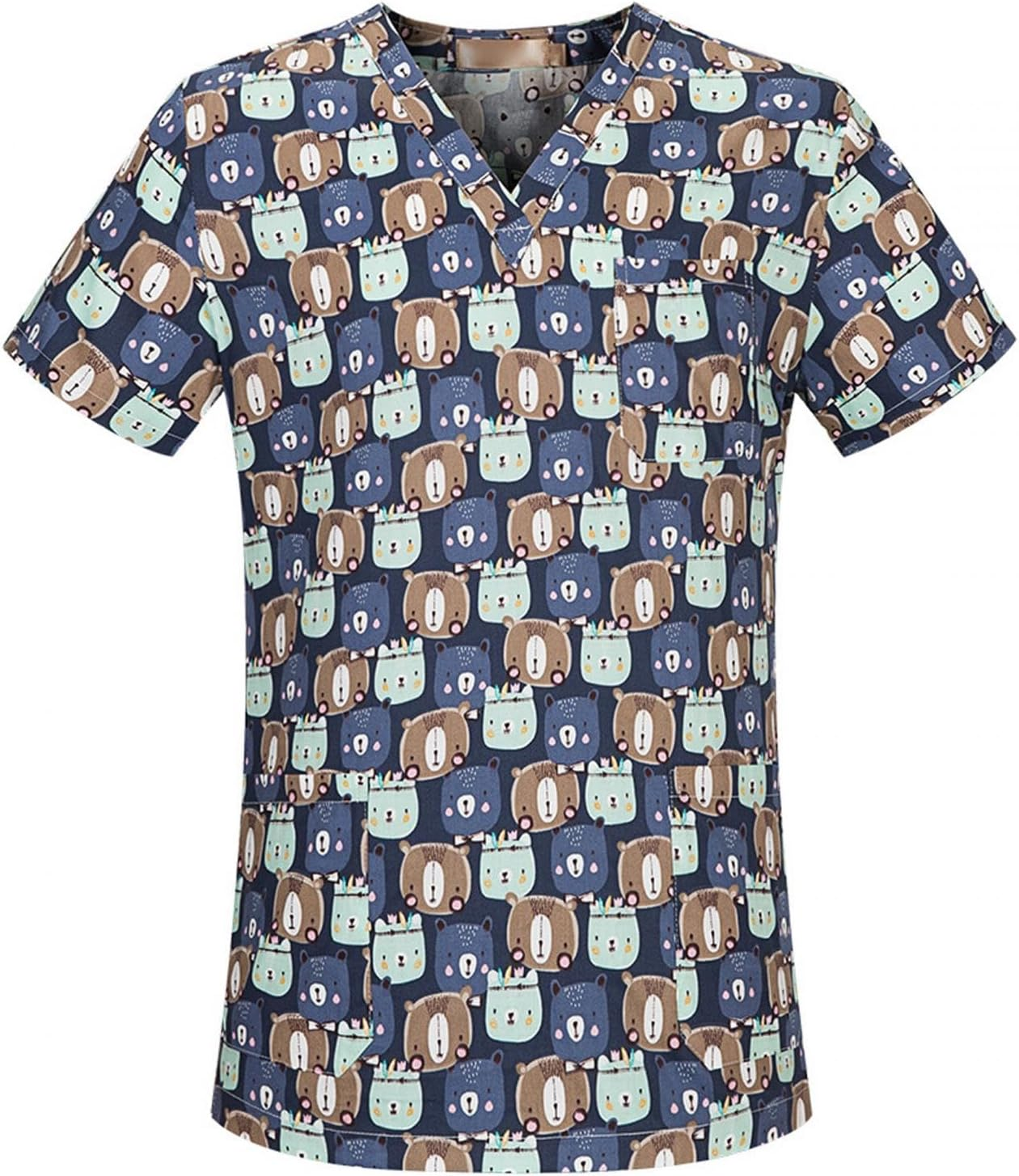 UGPLM Nurse Workwear Nursing Uniform V Neck Scrub Top Summer Work Clothing Soft Simple to Clean for SPA Cosmetology Short Sleeves, Dog Pattern, M