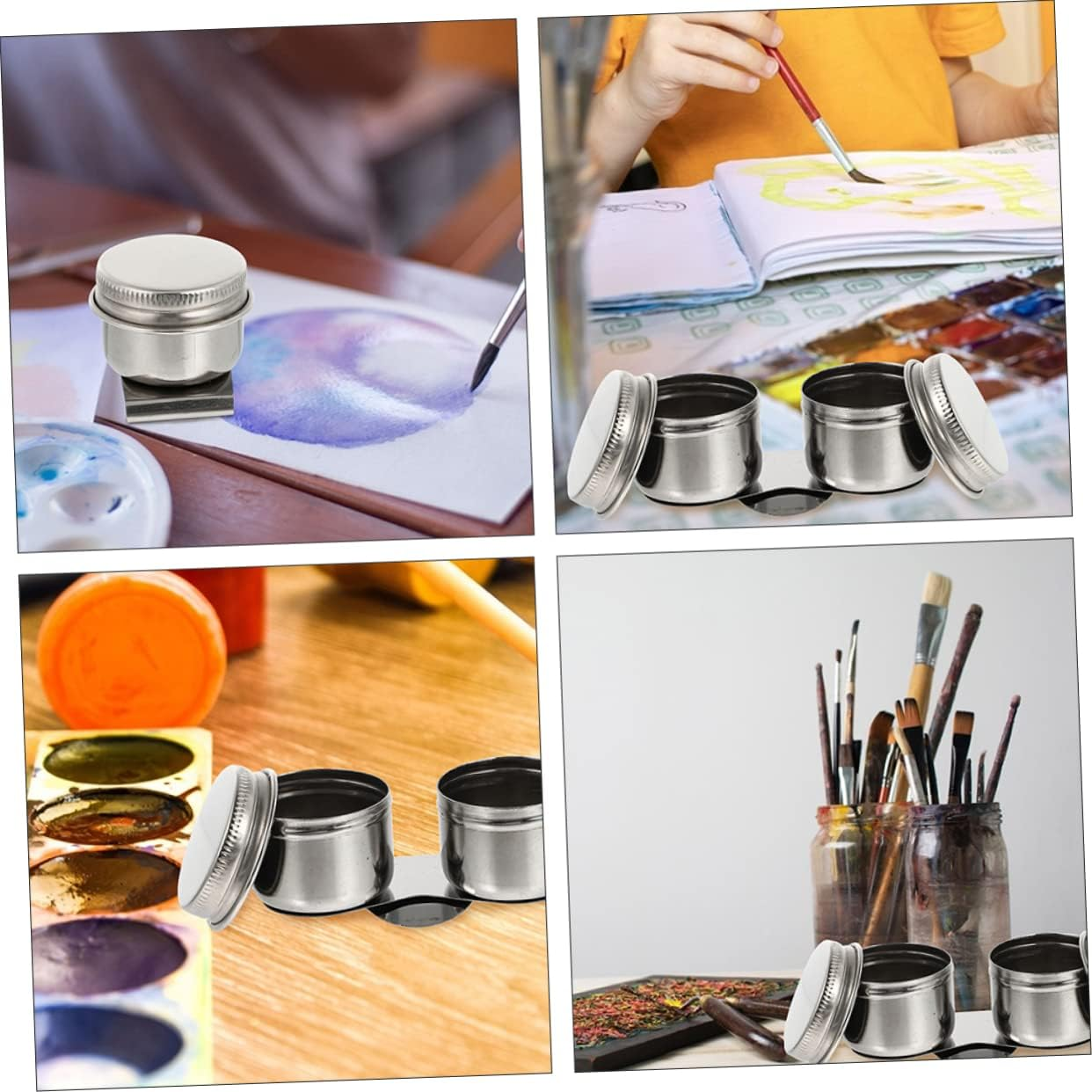 Operitacx 2Pcs Brush Washer Practical Painting Brush Cleaning Pot for Artists Oil Palette Cup Clip Compatible Turpentine Solvents Compact Design for Easy Use image number 6