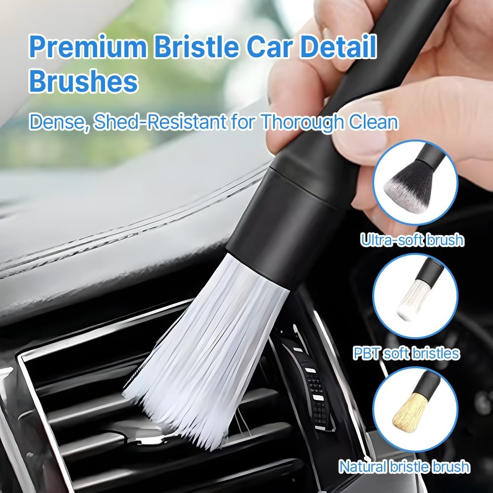 Car Detailing Brush Kit - 3-Piece Interior & Exterior Cleaning Brushes with Soft & Hog Bristles, Dashboard, Vent & Engine Detail Brush Set for Auto, Motorcycle, and Household Use image number 1