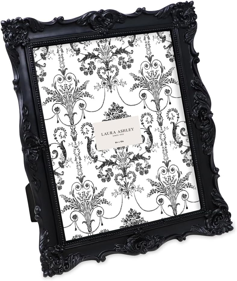 Laura Ashley 2X3 Black Ornate Textured Hand-Crafted Resin Picture Frame with Easel, for Tabletop & Wall Display, Decorative Floral Design Home D&eacute;cor, Photo Gallery, Art & More (2X3, Black)