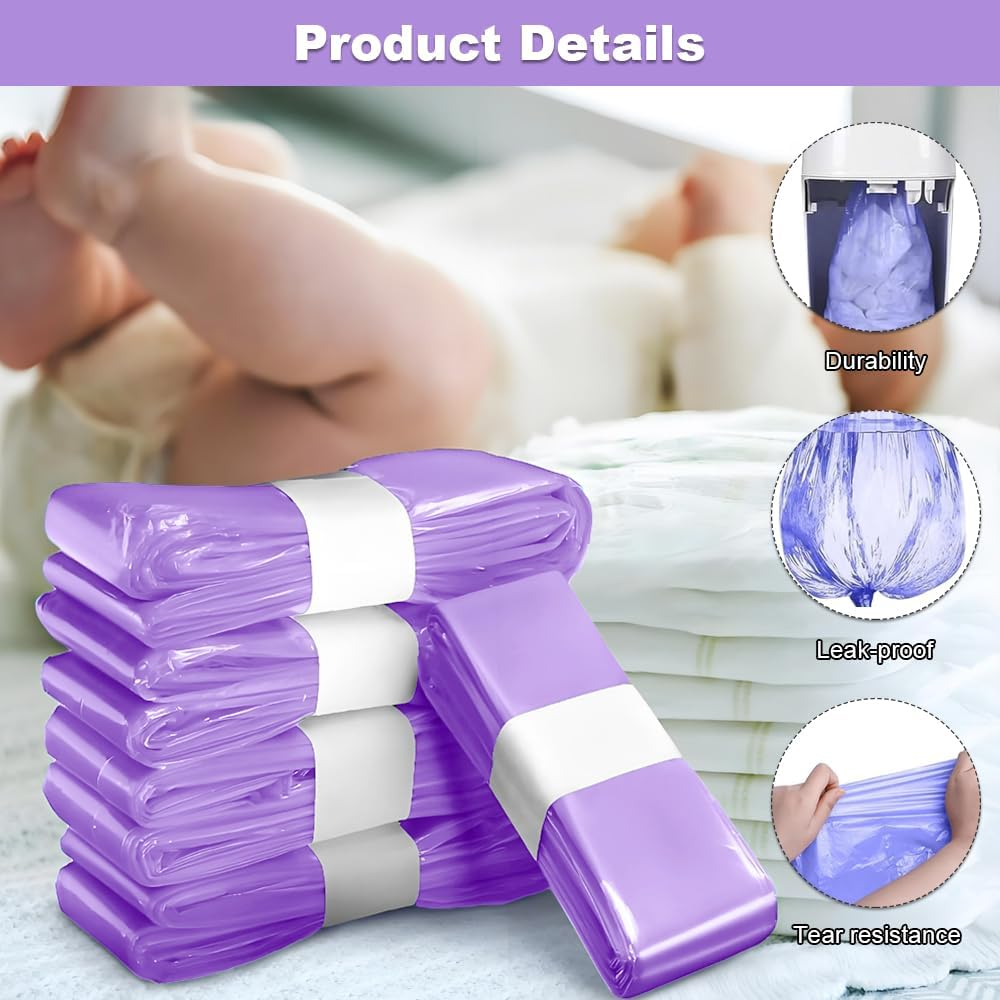 Nappy Bin Refills, 6PCS Diaper Pail Refill Bags Set, Diaper Bin Pail Disposal Bags 4.5M Long Compatible with Angelcare and Spross Diaper, Twist & Click and All Others(Purple) image number 6