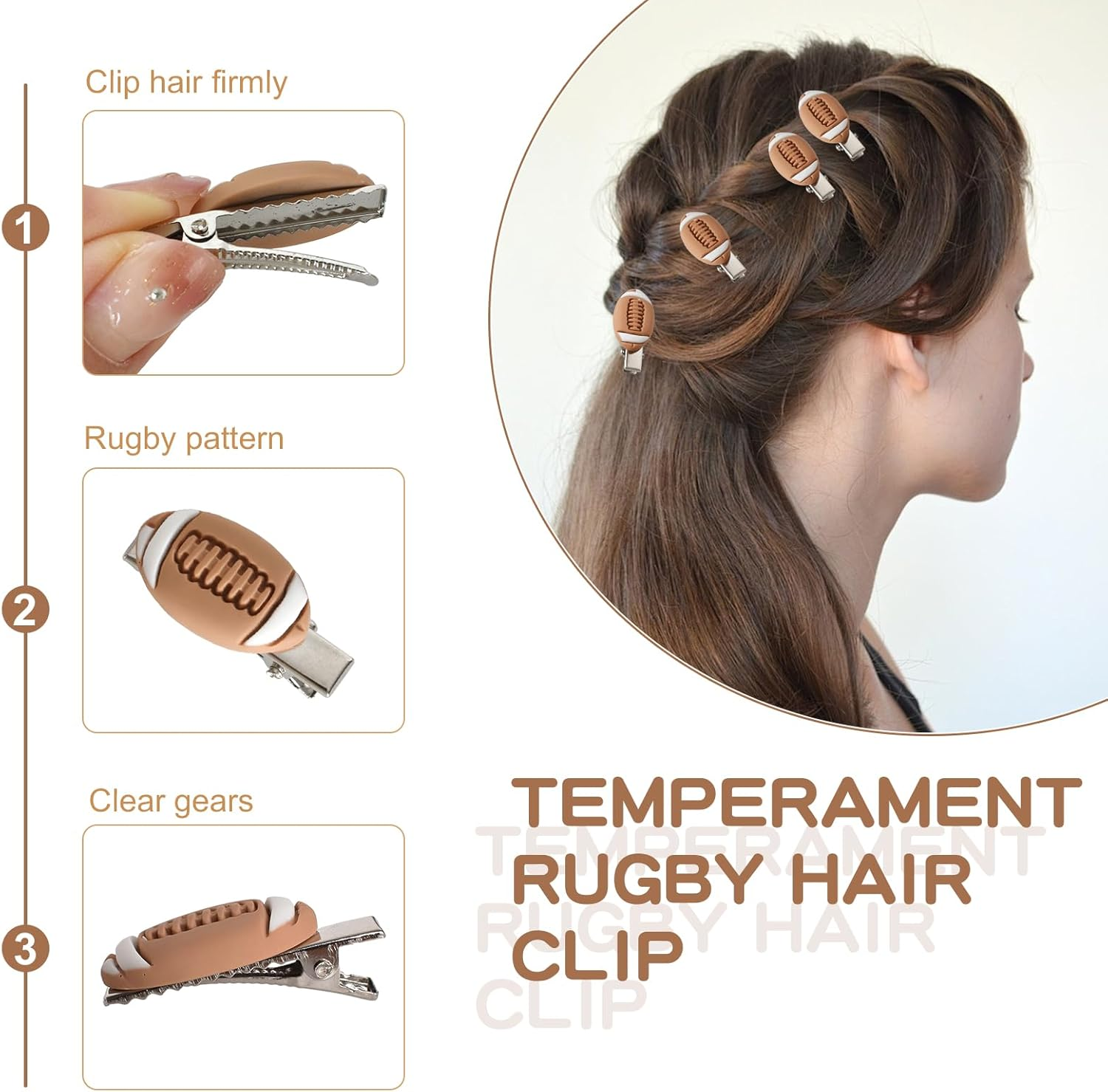 10 Pcs American Football Hair Clips Rugby Hair Accessories Sports Hair Clips for Women Girls Kids Thick Thin Fine Hair Clips