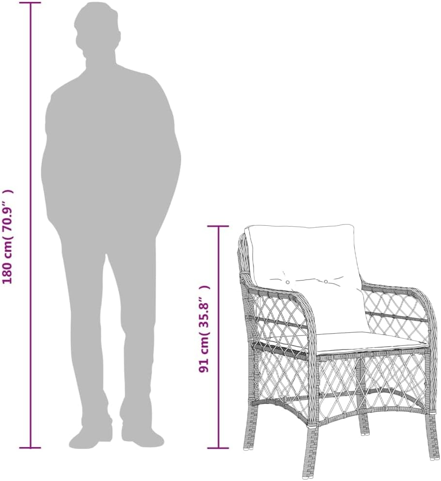 Vidaxl Grey Poly Rattan Garden Chairs with Dark Grey Cushions - Set of 2 Outdoor Armchairs for Patio, Deck, Garden Seating - Tissage En Filaments, Grey image number 3