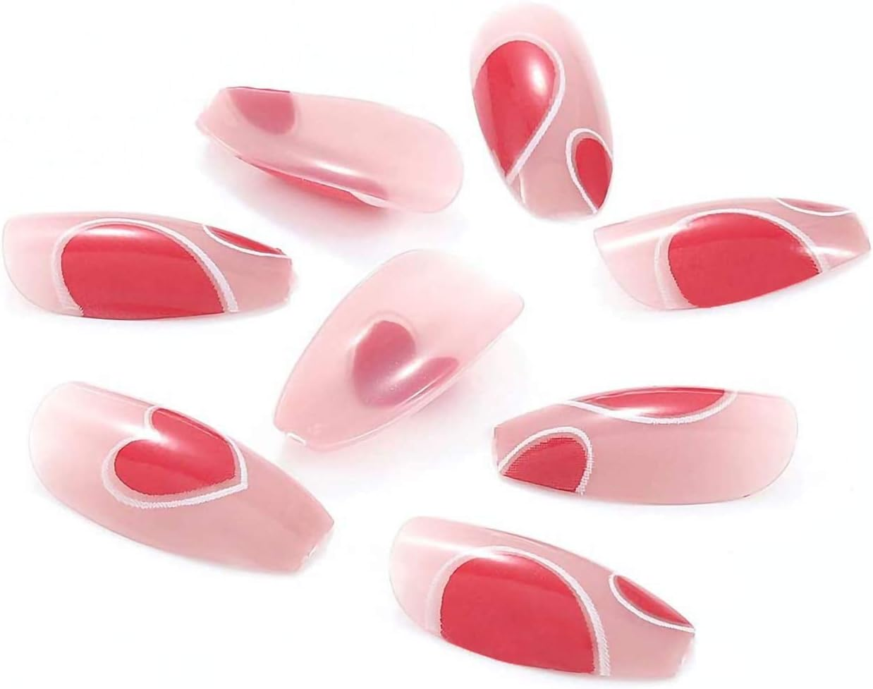 Love Heart Press on Nails,24Pcs Rose Red Full Cover Long Coffin Fake Nails Love Style Design Nails for Women and Girls image number 4