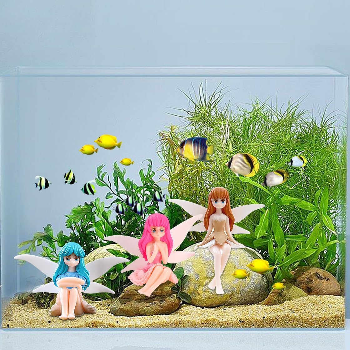 Hyzaphix 4Pcs Floating Fish Tank Decorations, Miniature Fairy Figures Fantasy Aquarium Decor Small Fairy Figurines Ornament with Wing for Home Decoration (Fairy) image number 4