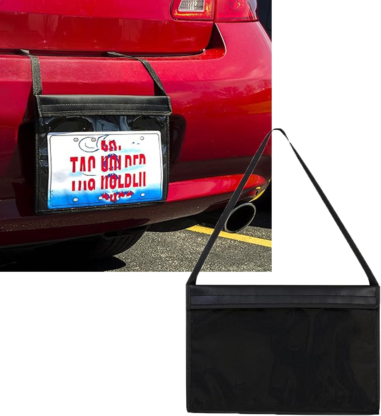 4-Pack Universal Black License Plate Cover with Strap - Dealer Test Drive License Plate Holder Bag for Car, Truck, SUV