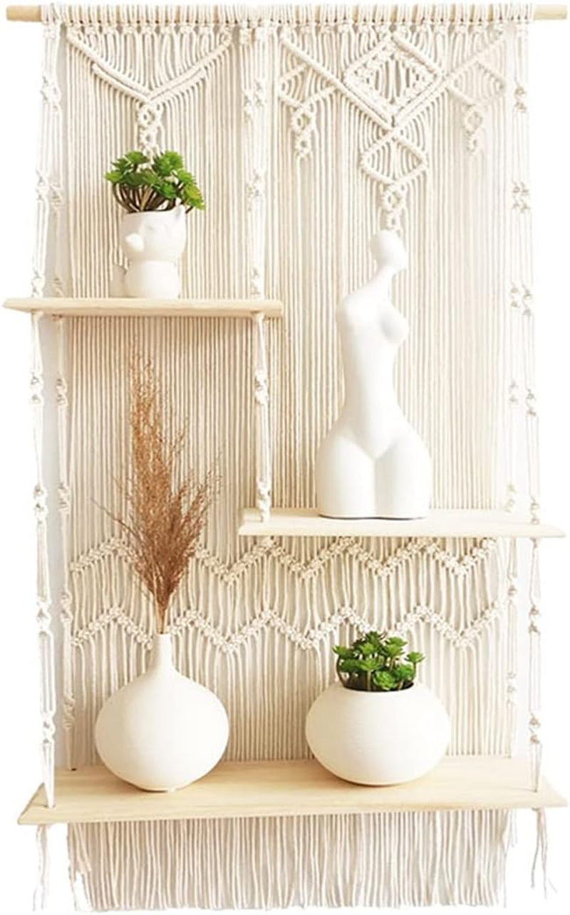 Geepro Handcrafted 3 Tier Large Macrame Wall Hanging Shelf Boho Indoor Outdoor Rope Plant Pot Holder for Home Decor image number 1