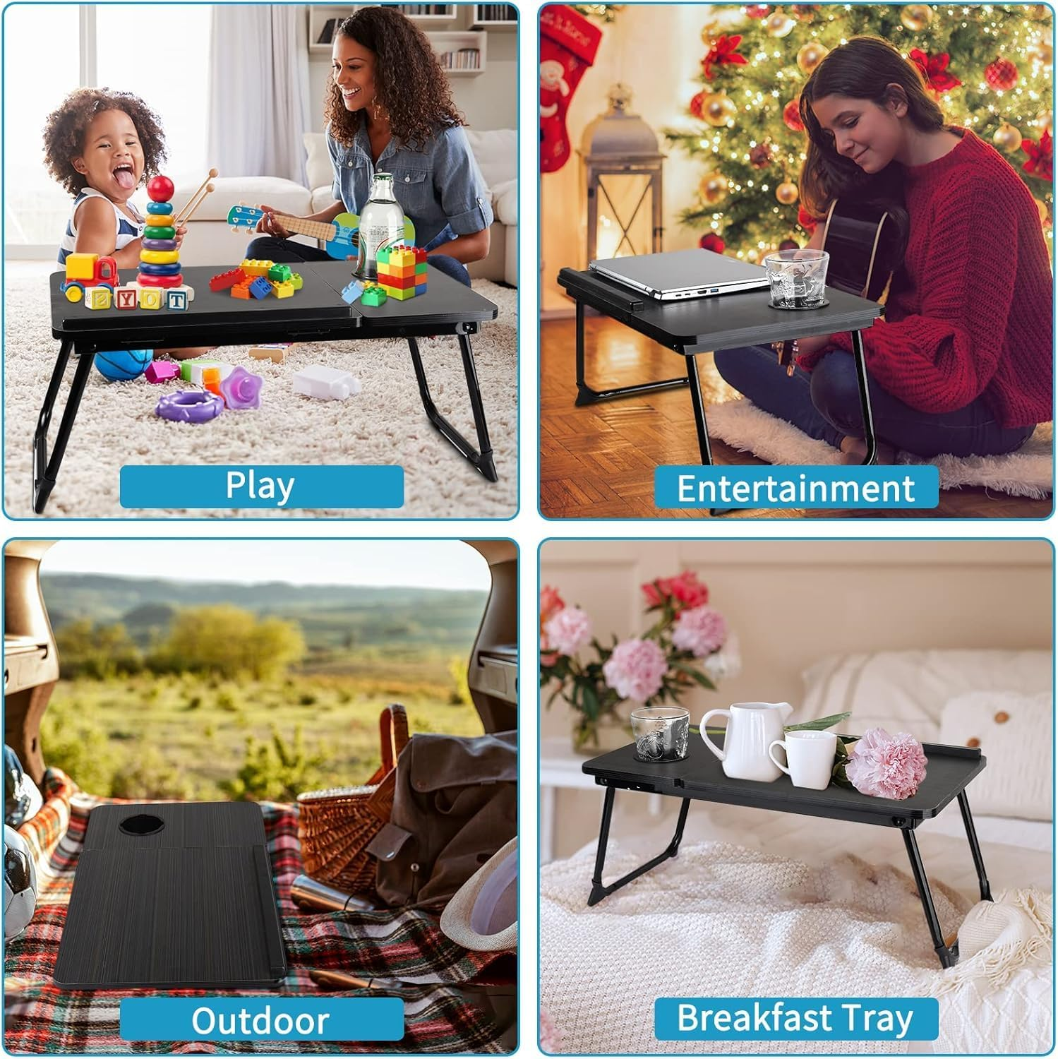 Mumoo Bear Laptop Desk for Bed Couch,Lap Desk for Laptop,Portable Laptop Stand,Small Adjustable Laptop Desk,Foldable Bed Table for Laptops and Writing, Bed Tray Table with Cup Holder(Black) image number 2